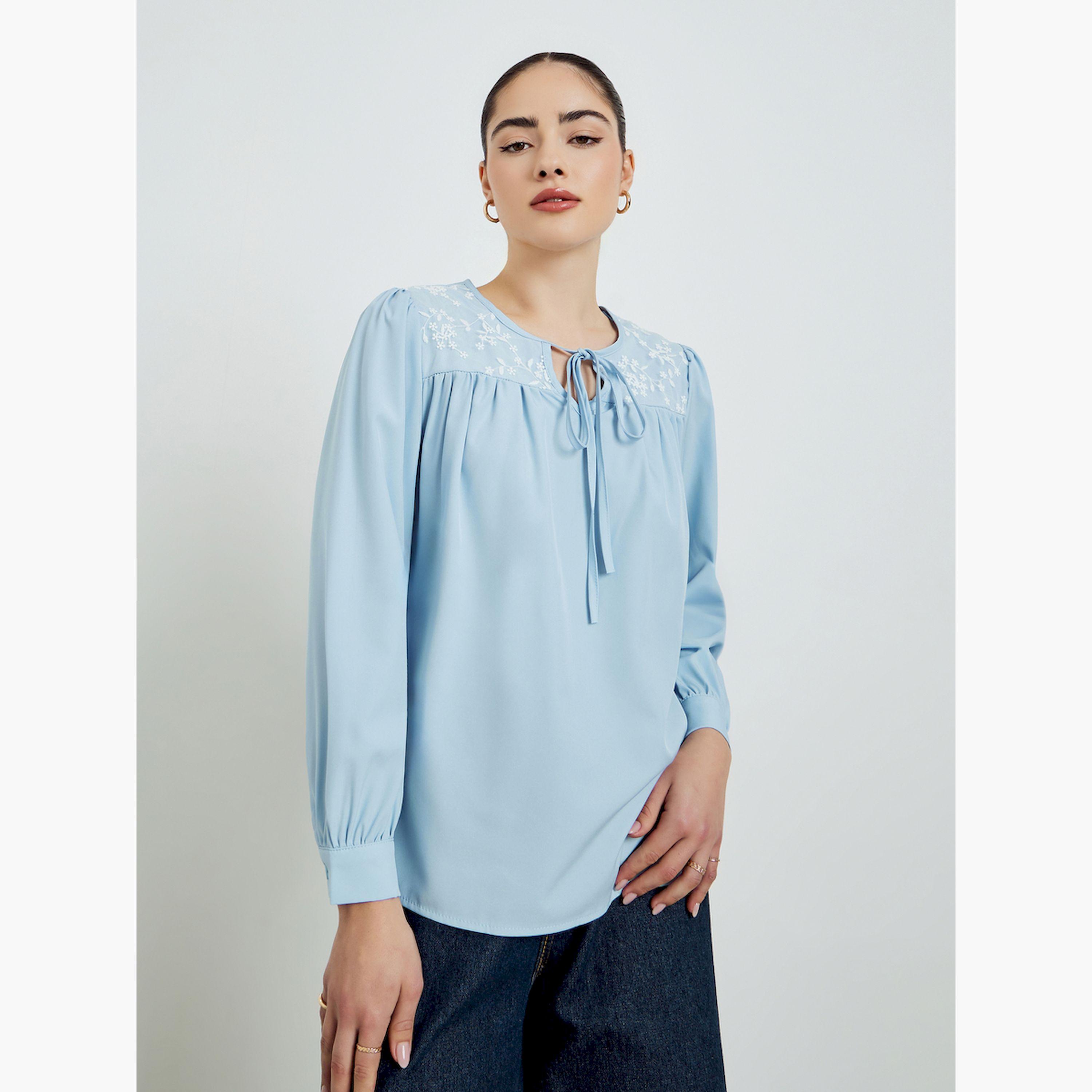 بلوزة مطرزة بأكمام طويلة-women-clothing-shirtsandblouses-blouses-image-1
