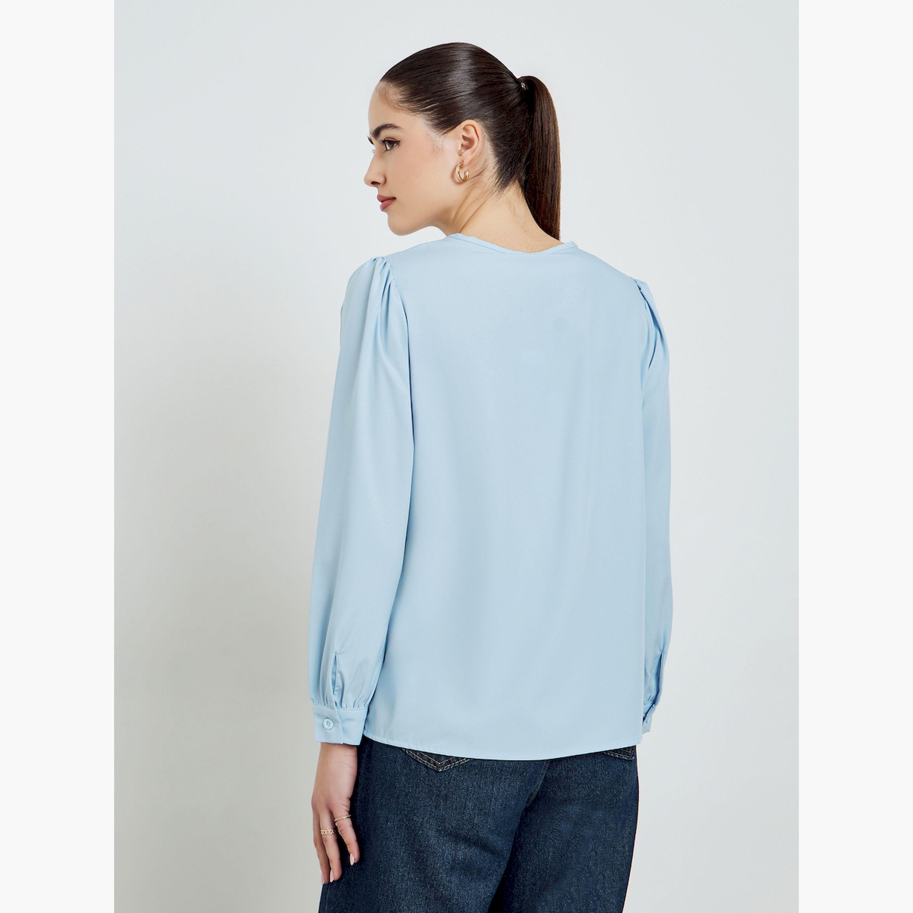 Styli Blue Embroidered Long Sleeve Blouse-women-clothing-shirtsandblouses-blouses-image-5