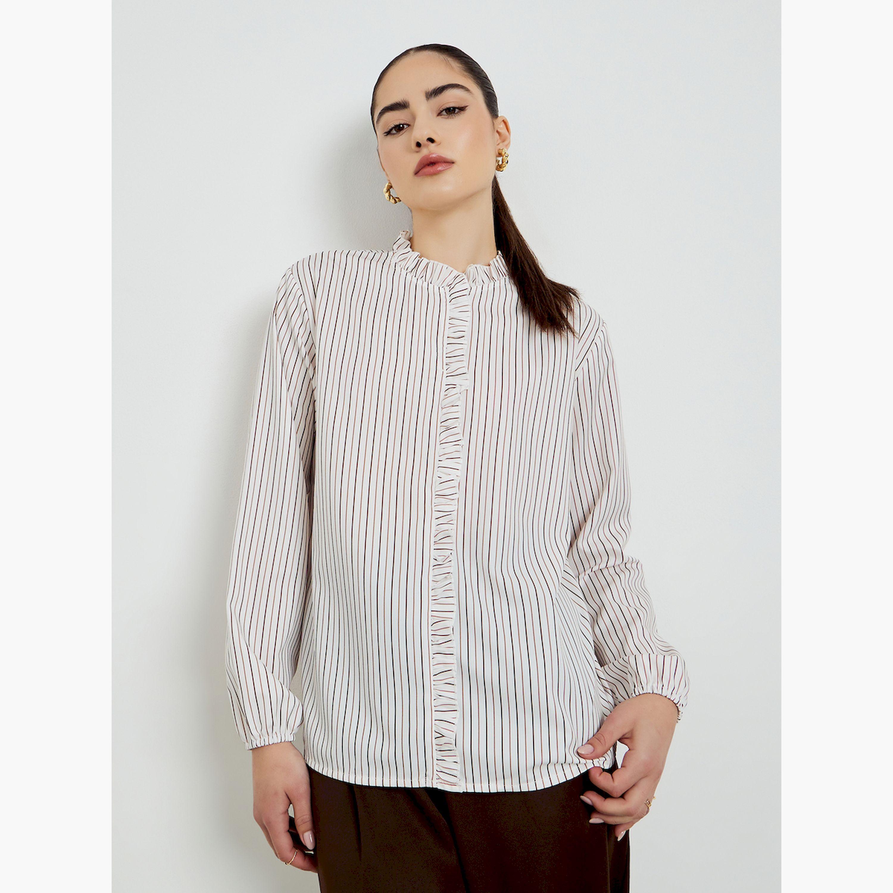 قميص مخطط بتفاصيل كرانيش-women-clothing-shirtsandblouses-blouses-image-1