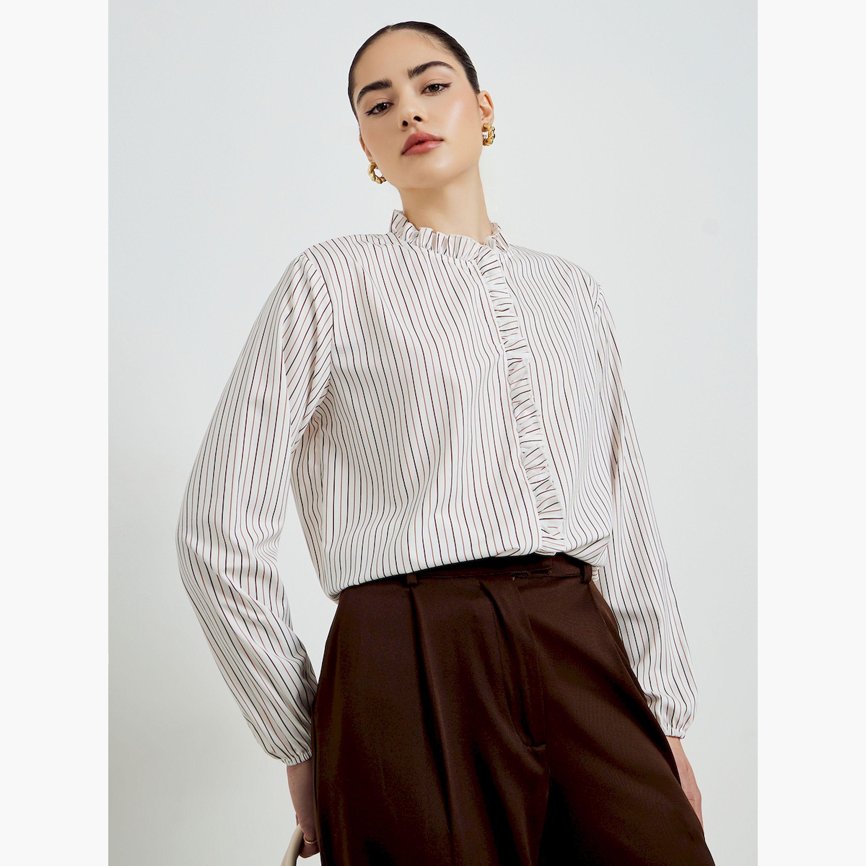 قميص مخطط بتفاصيل كرانيش-women-clothing-shirtsandblouses-blouses-image-3