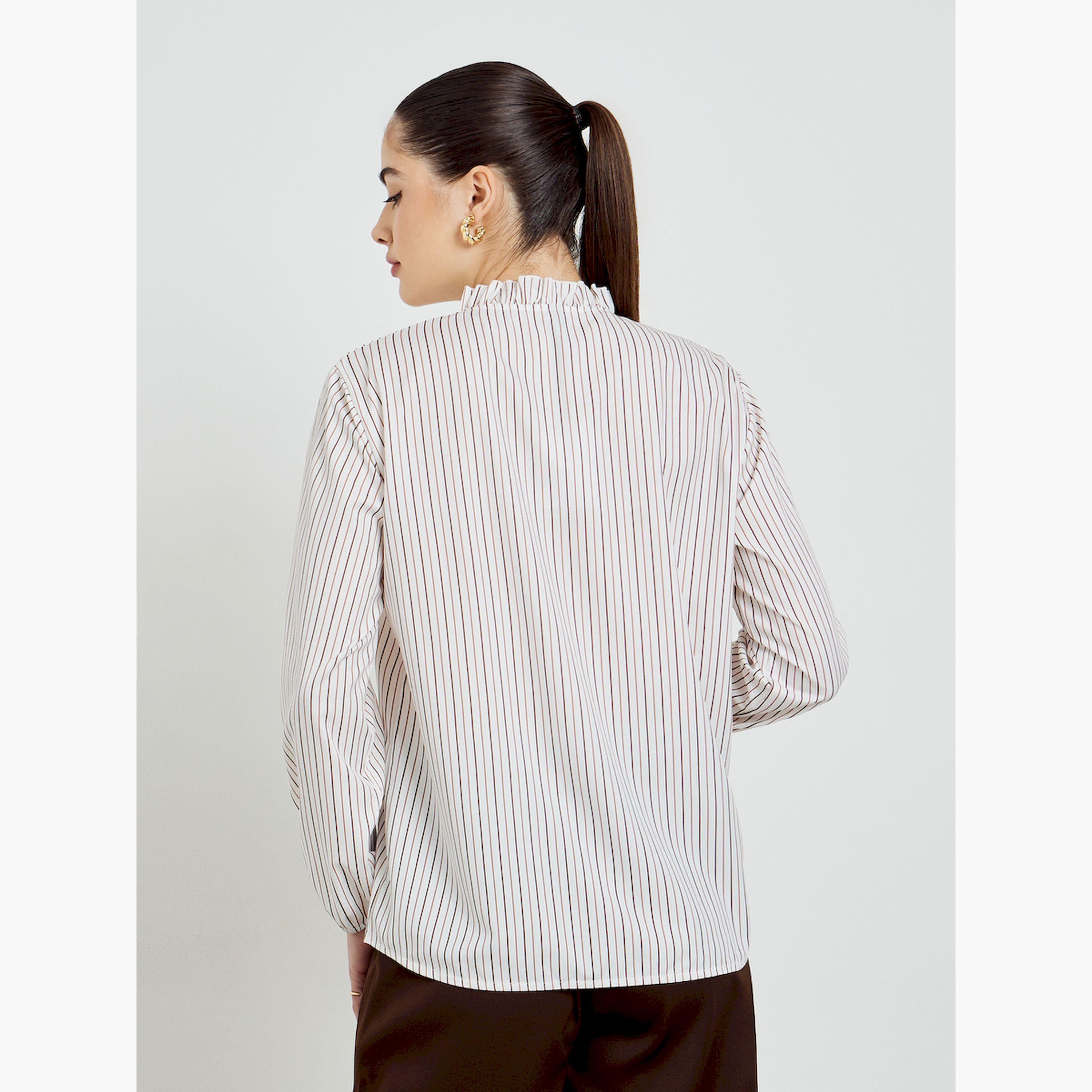 قميص مخطط بتفاصيل كرانيش-women-clothing-shirtsandblouses-blouses-image-4