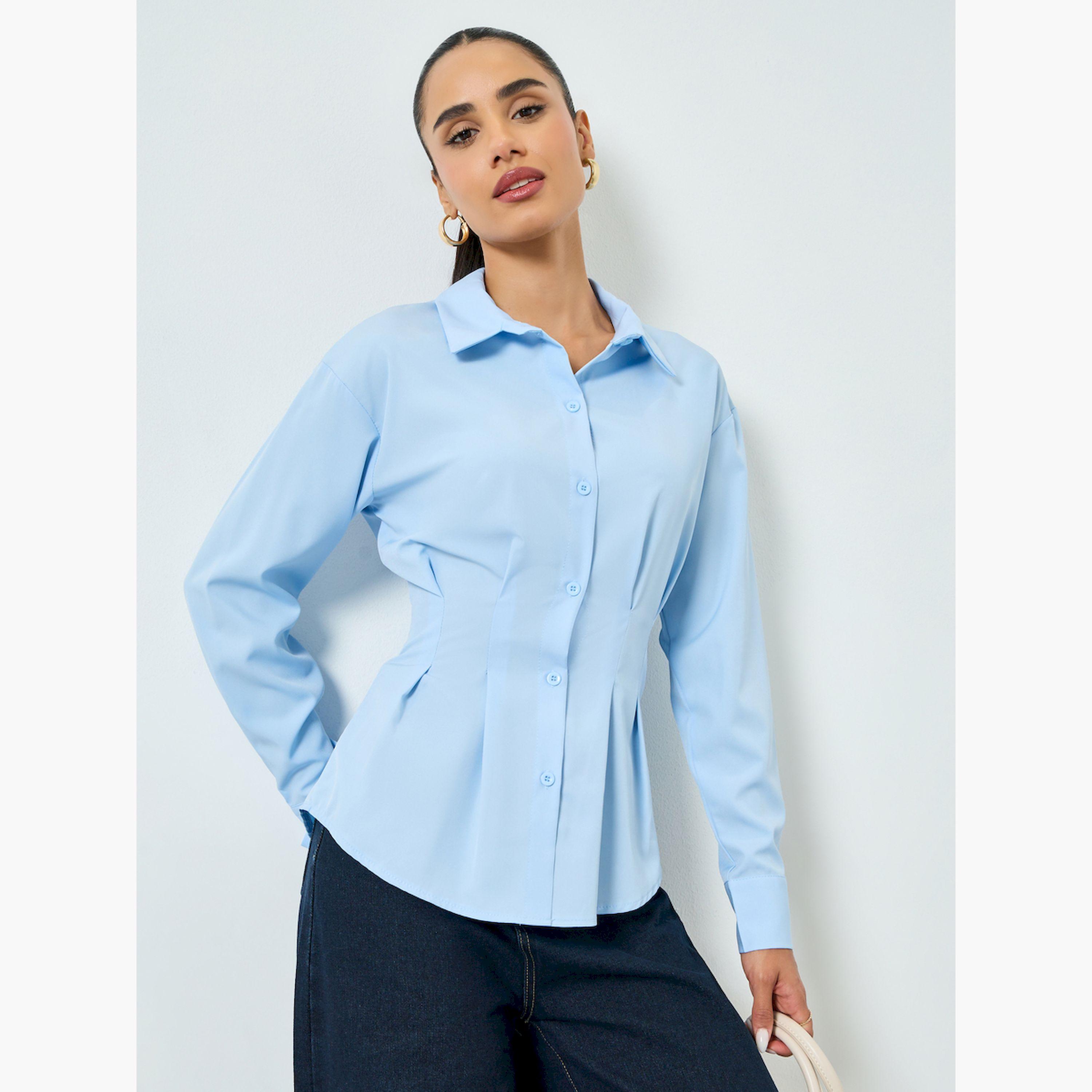 قميص بكسرات وخصر محدد وأكمام طويلة-women-clothing-shirtsandblouses-shirts-image-1
