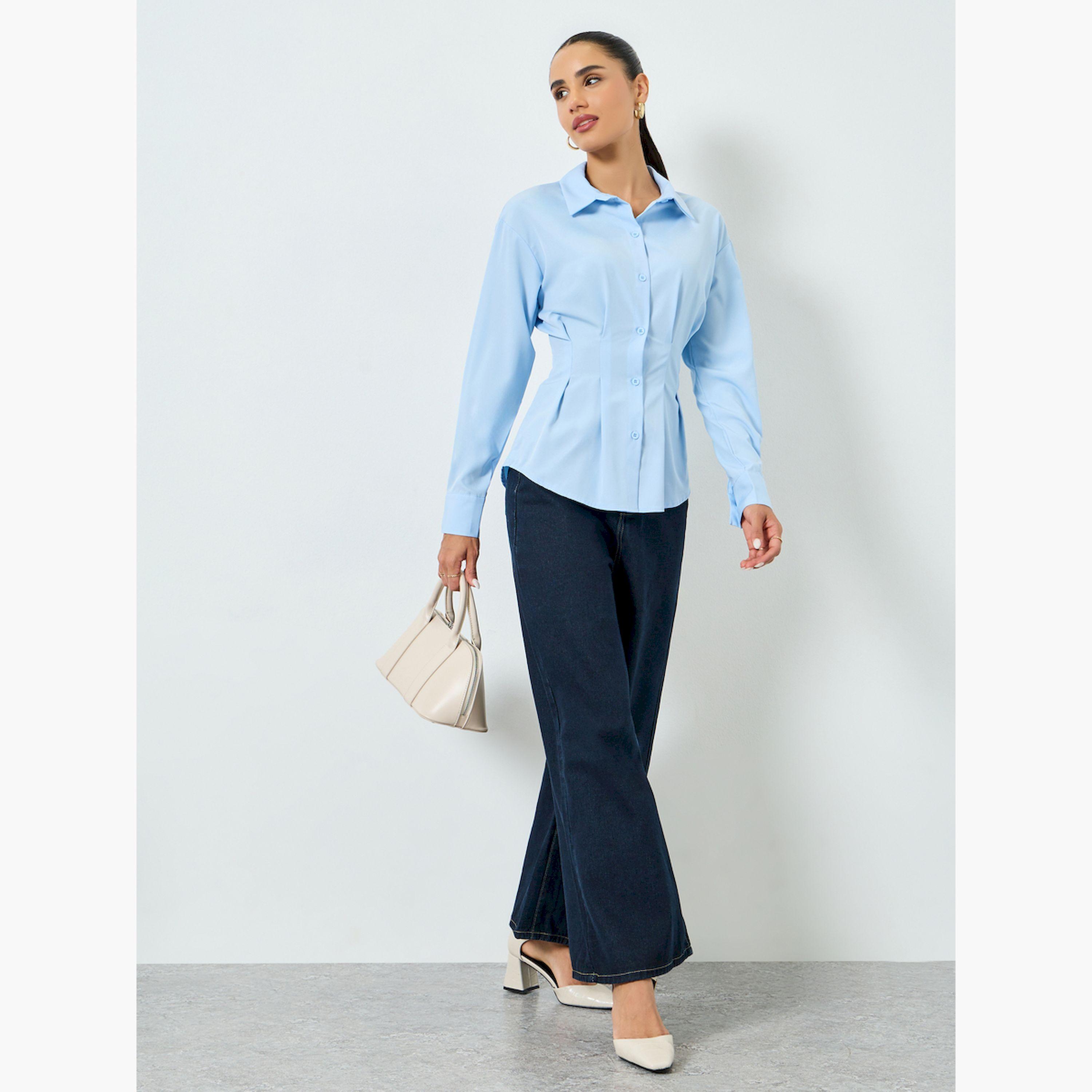قميص بكسرات وخصر محدد وأكمام طويلة-women-clothing-shirtsandblouses-shirts-image-2