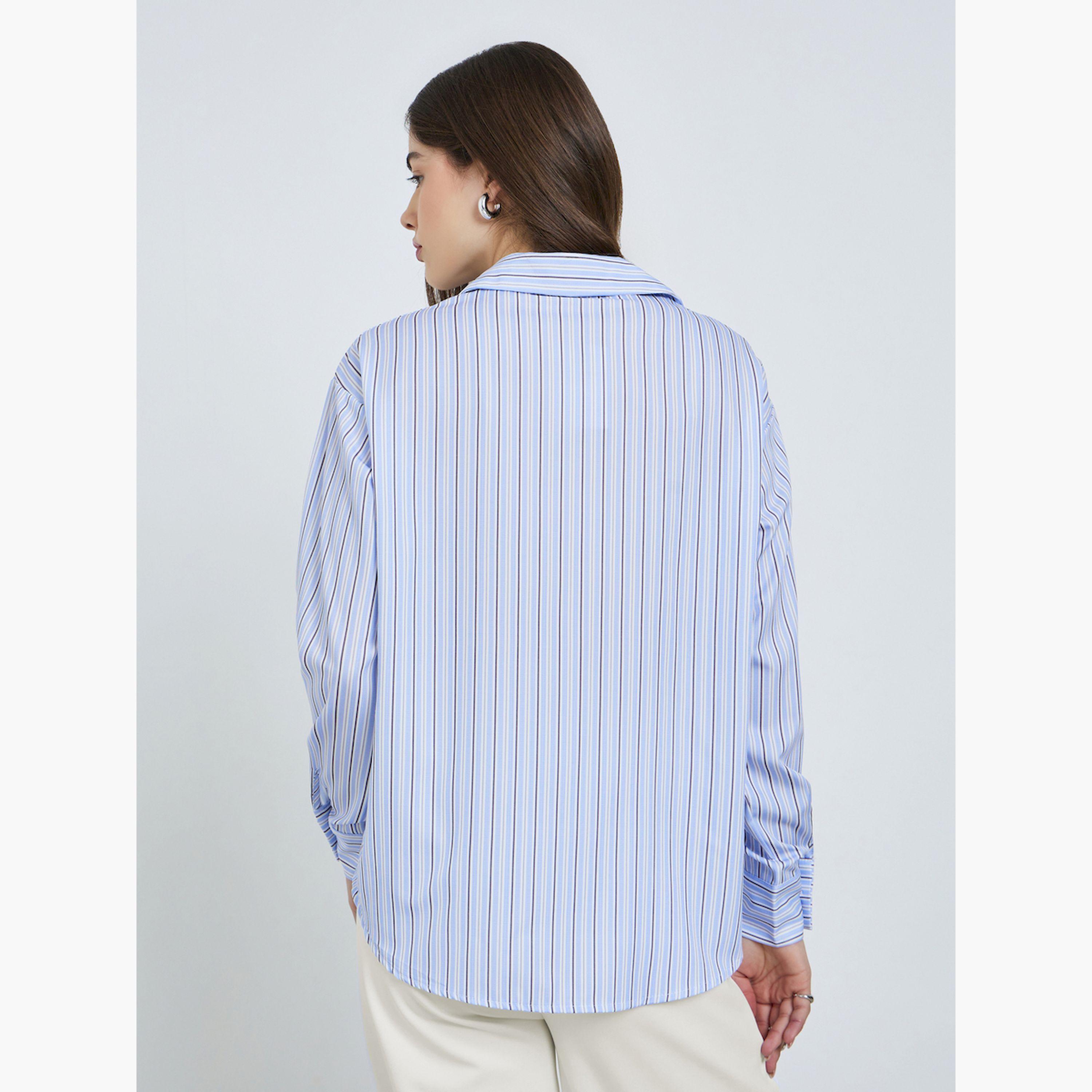 قميص مخطط بفتحة أزرار مزينة-women-clothing-shirtsandblouses-shirts-image-4