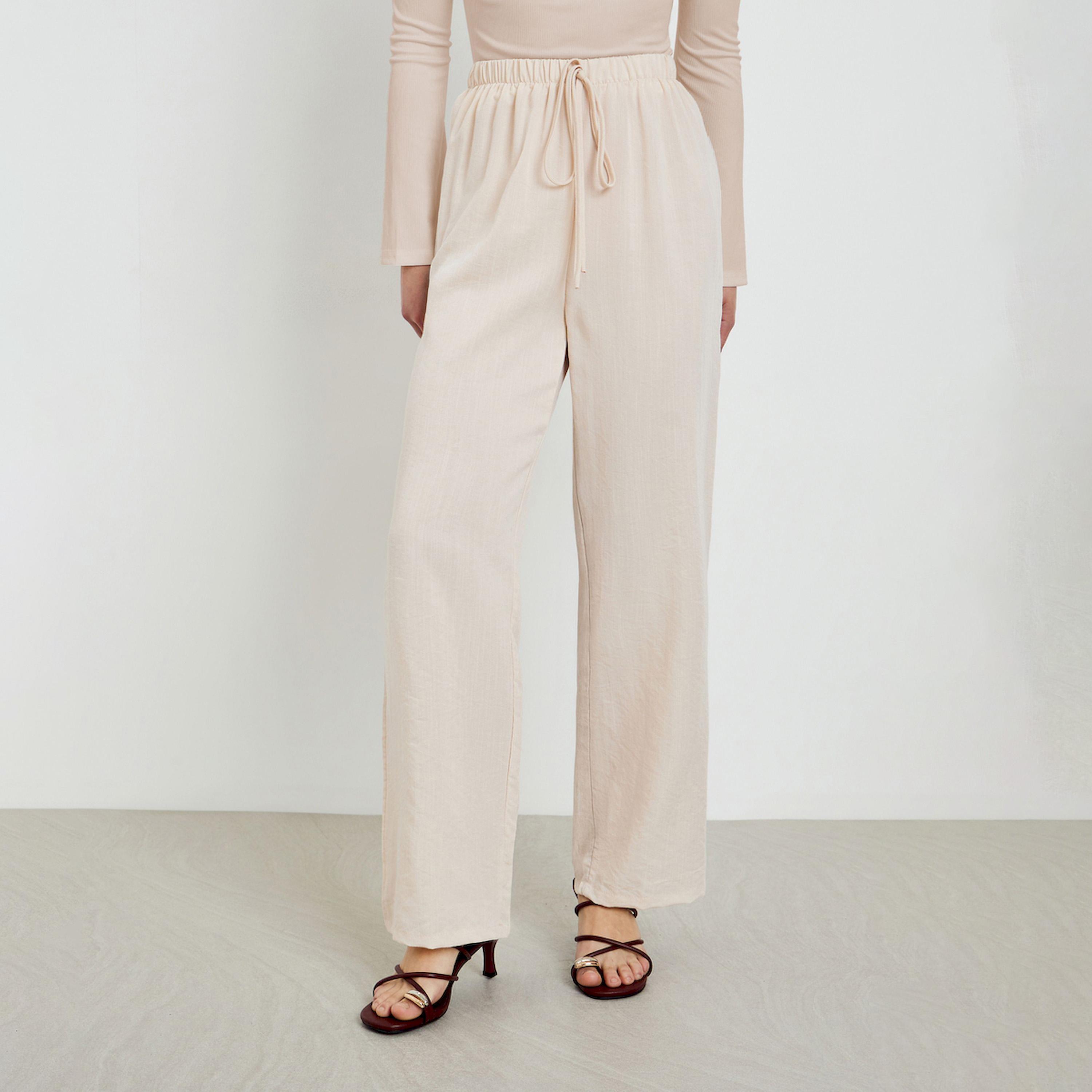 Styli Beige Waist Drawstring Wide Leg Pants-women-clothing-bottoms-joggers-image-1