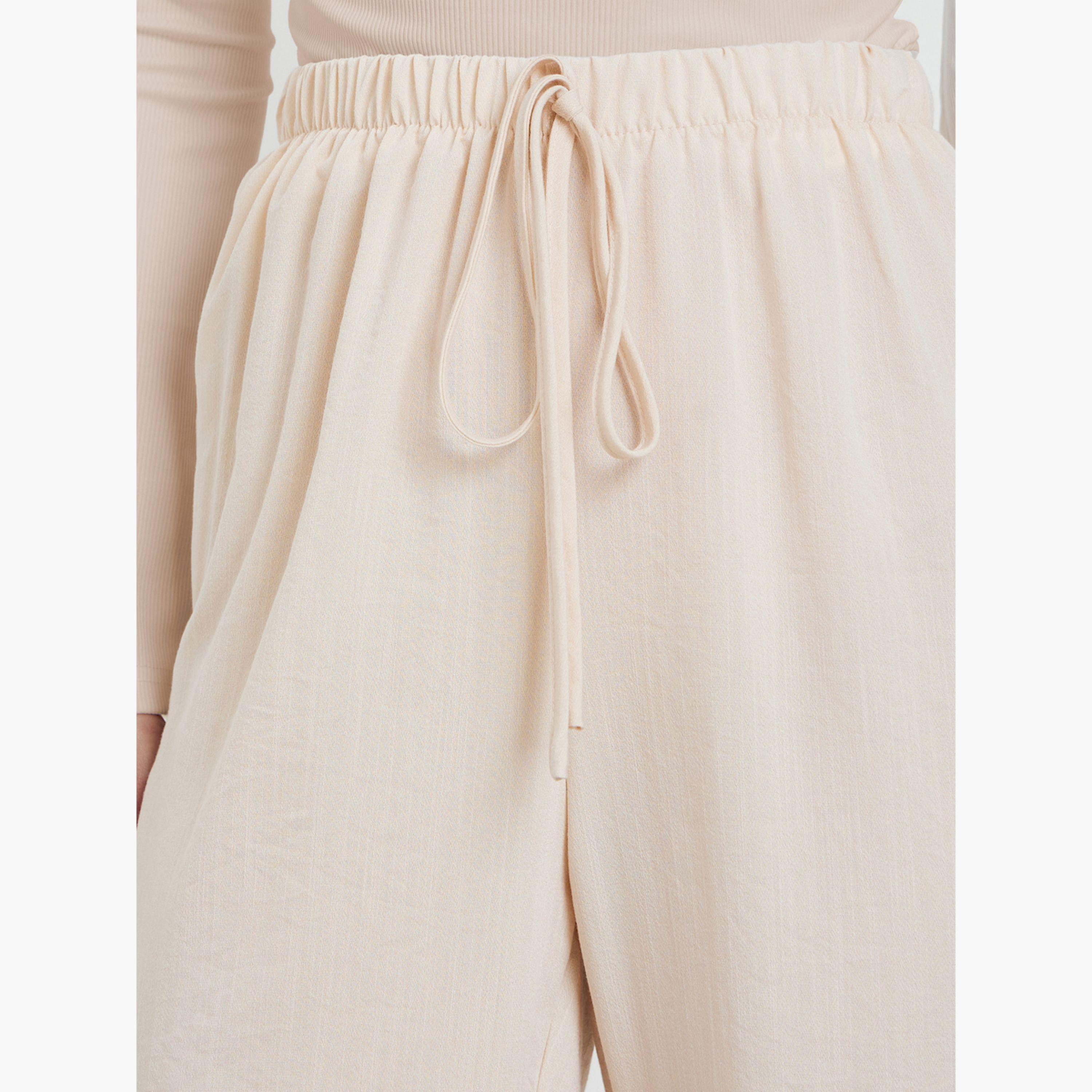 Styli Beige Waist Drawstring Wide Leg Pants-women-clothing-bottoms-joggers-image-3