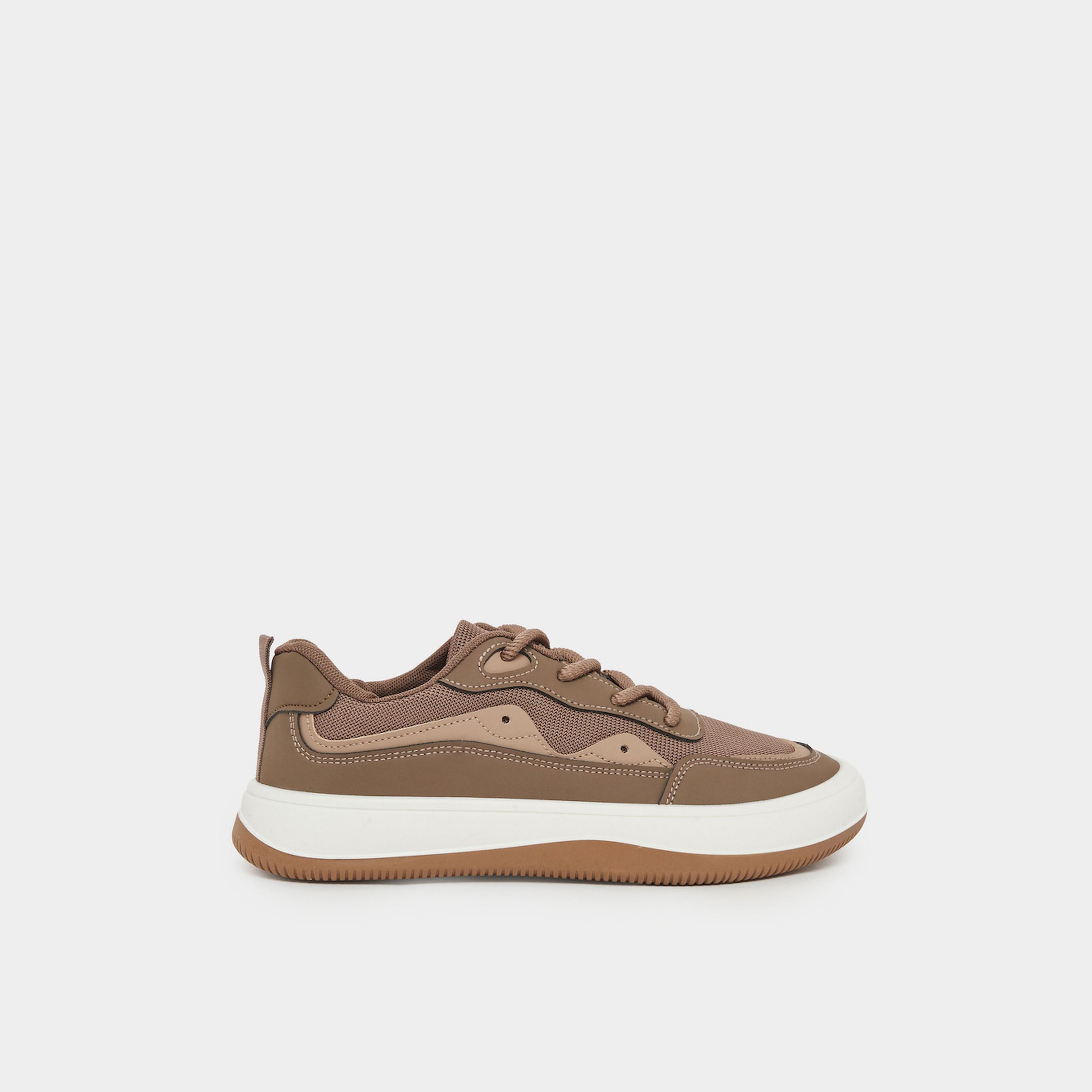 Styli Brown Panelled Lace-Up Sneakers-sports-men-shoes-image-2