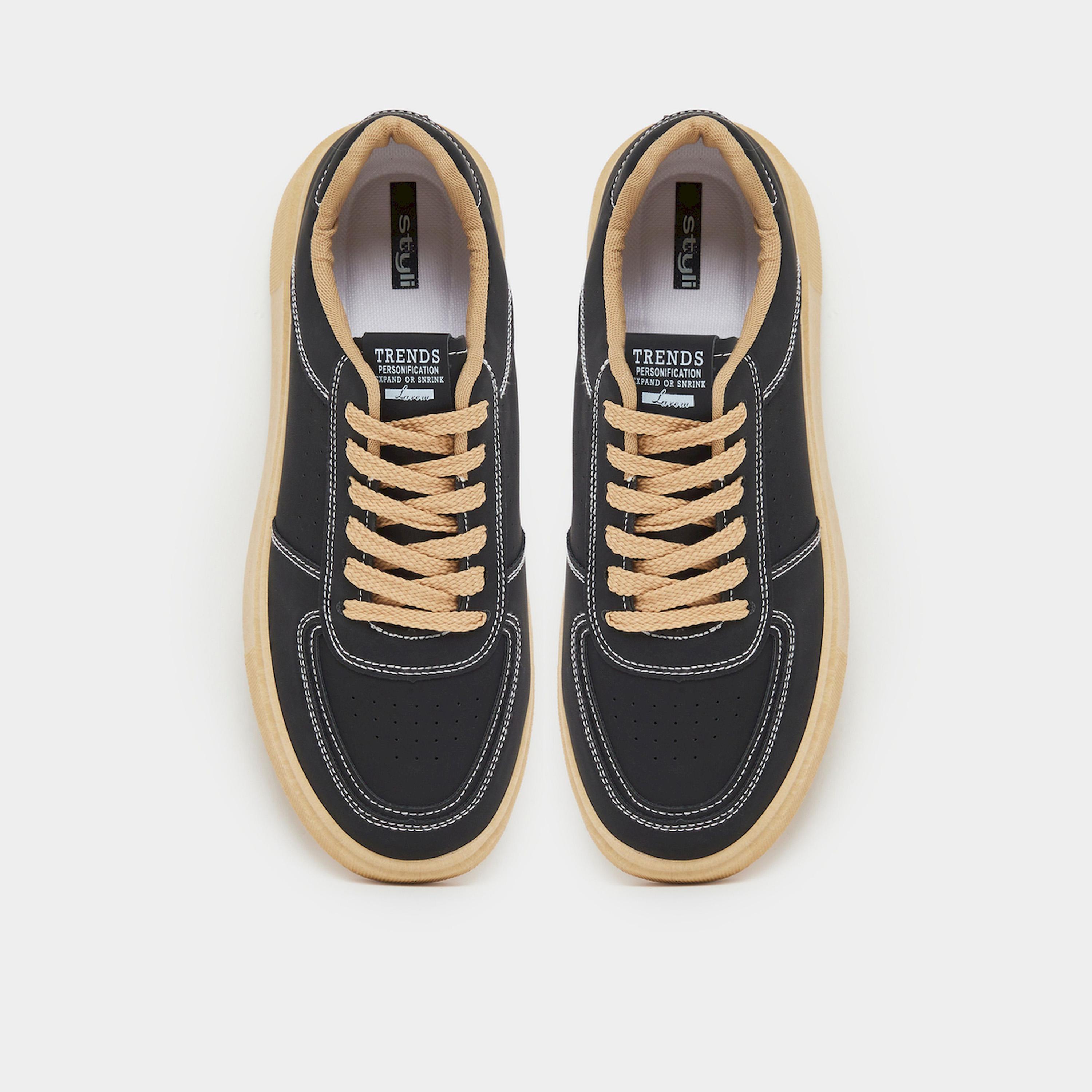 Styli Black Lace Up Classic Court Sneakers-men-shoes-sneakers-image-3