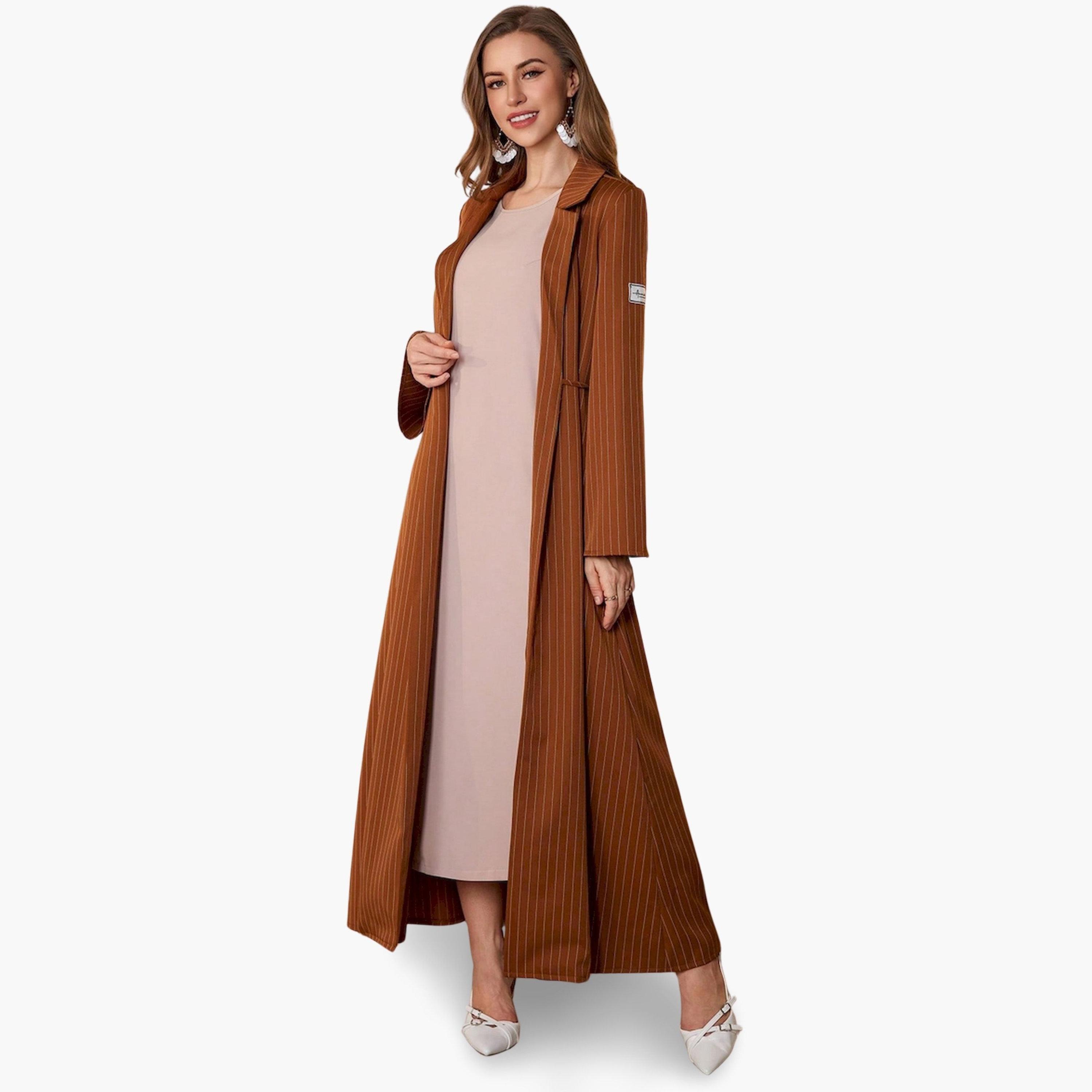 Take Two X Styli Coffee Brown Striped Wrap Maxi Dress-women-clothing-dresses-image-3