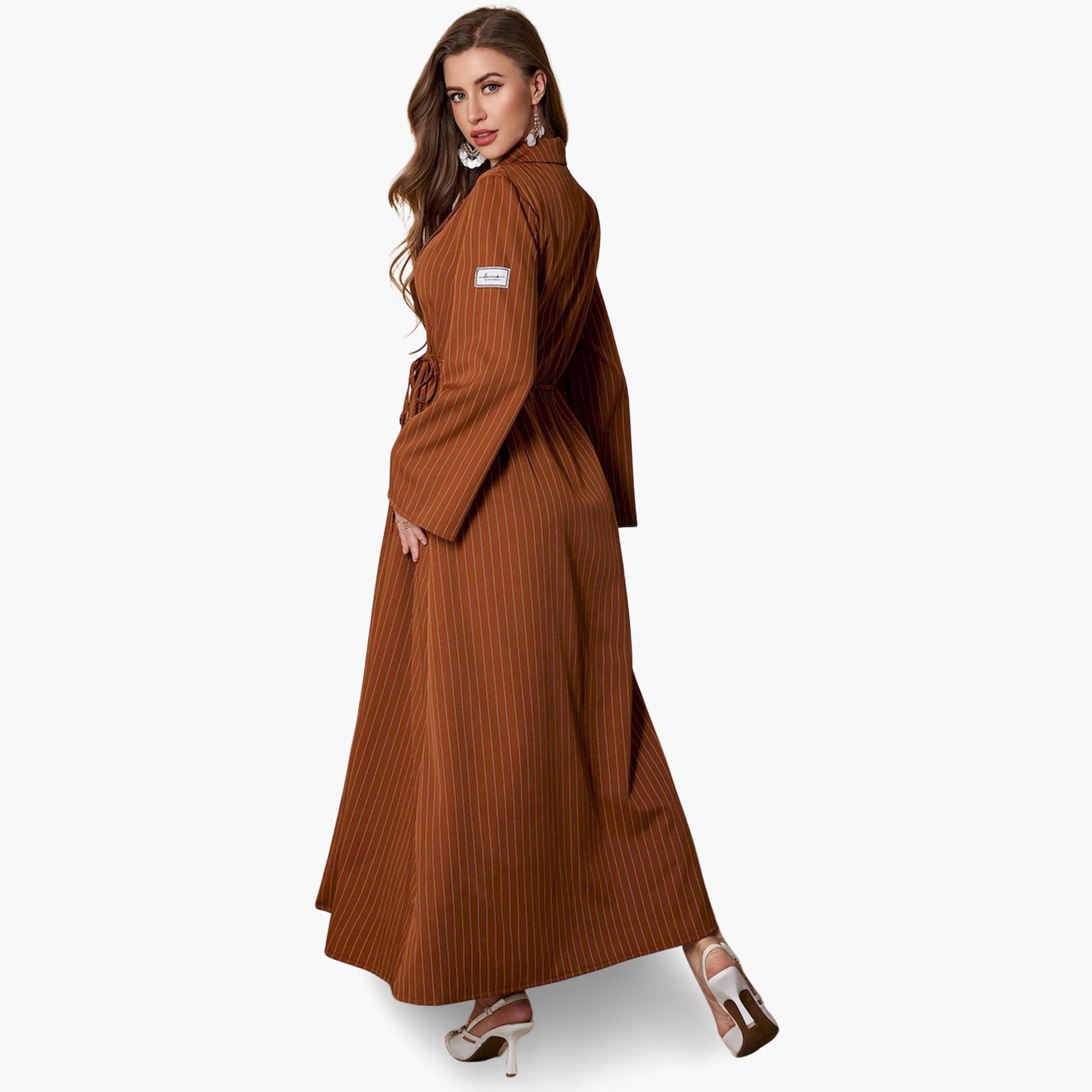 Take Two X Styli Coffee Brown Striped Wrap Maxi Dress-women-clothing-dresses-image-4