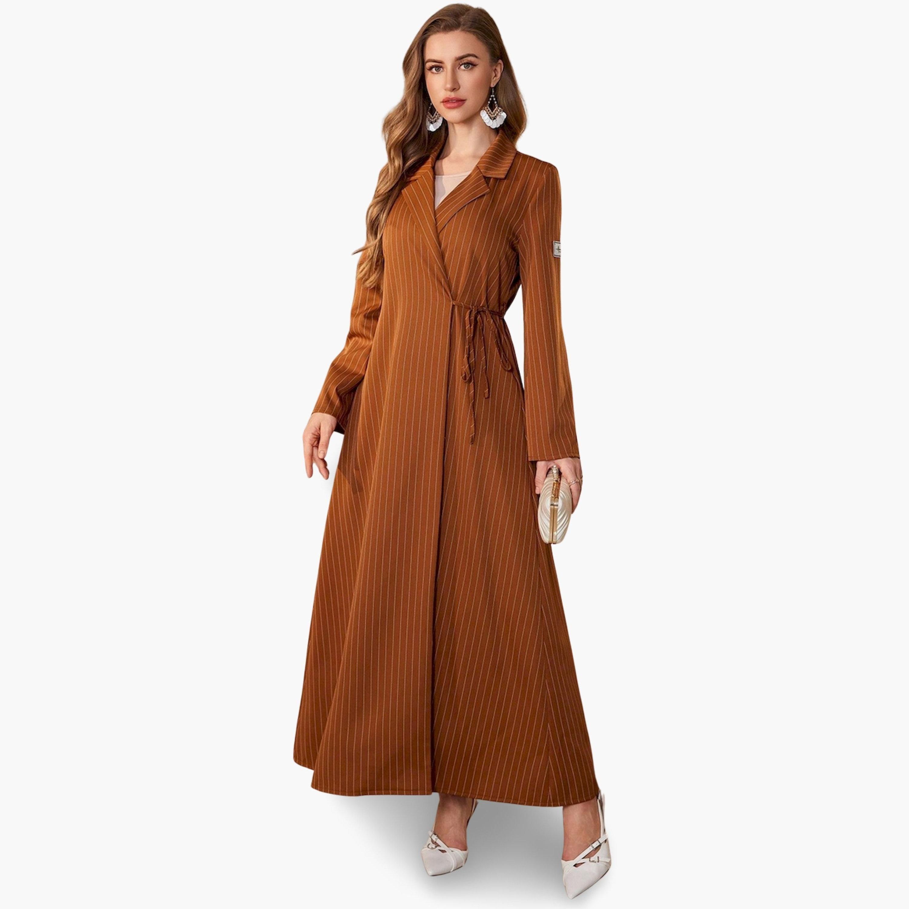 Take Two X Styli Coffee Brown Striped Wrap Maxi Dress-women-clothing-dresses-image-5