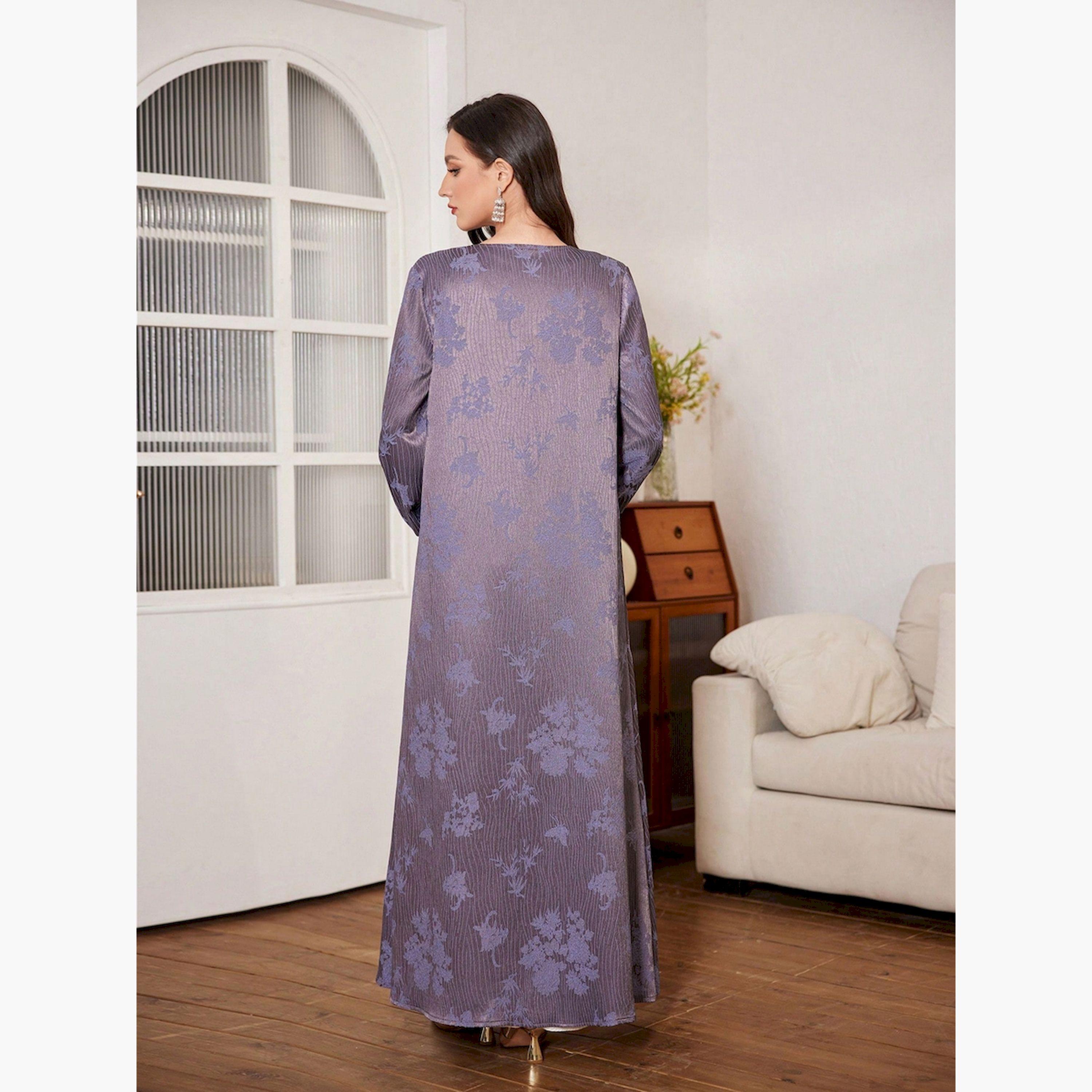 عباية أرجوانية بنقشة الزهور مع أربطة أمامية-women-arabicclothing-abayas-image-3