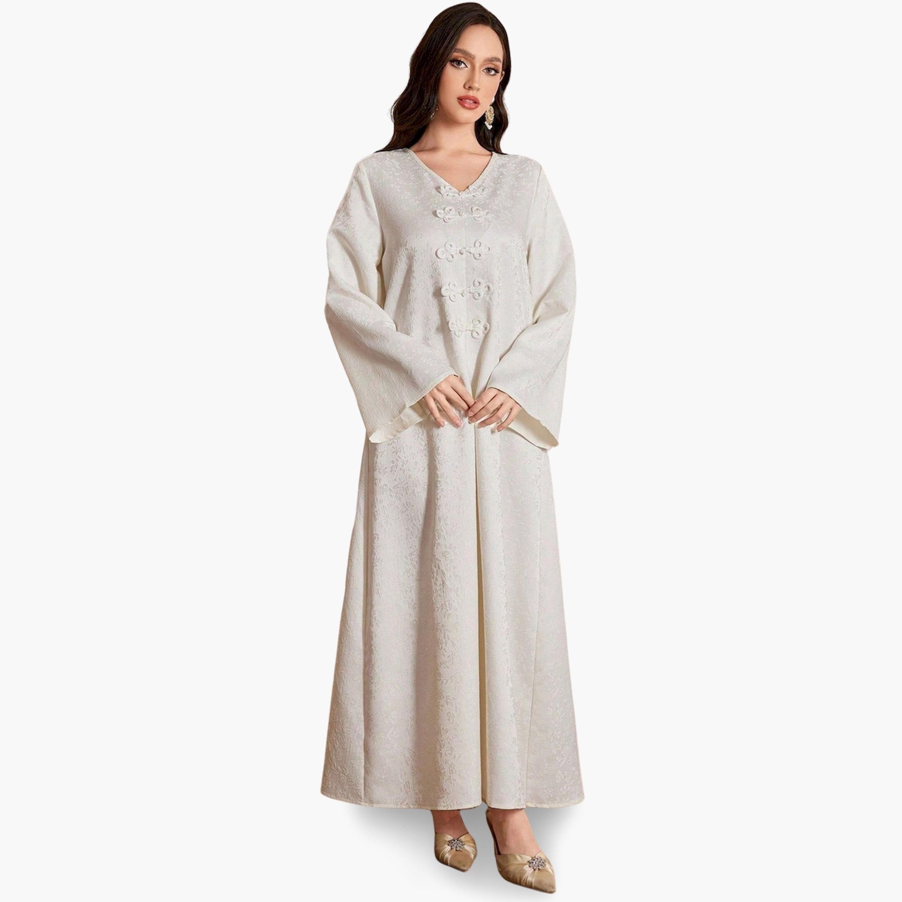 Take Two Beige Texture Buttoned A-Line Jalabiya-women-arabicclothing-jalabiyas-image-1