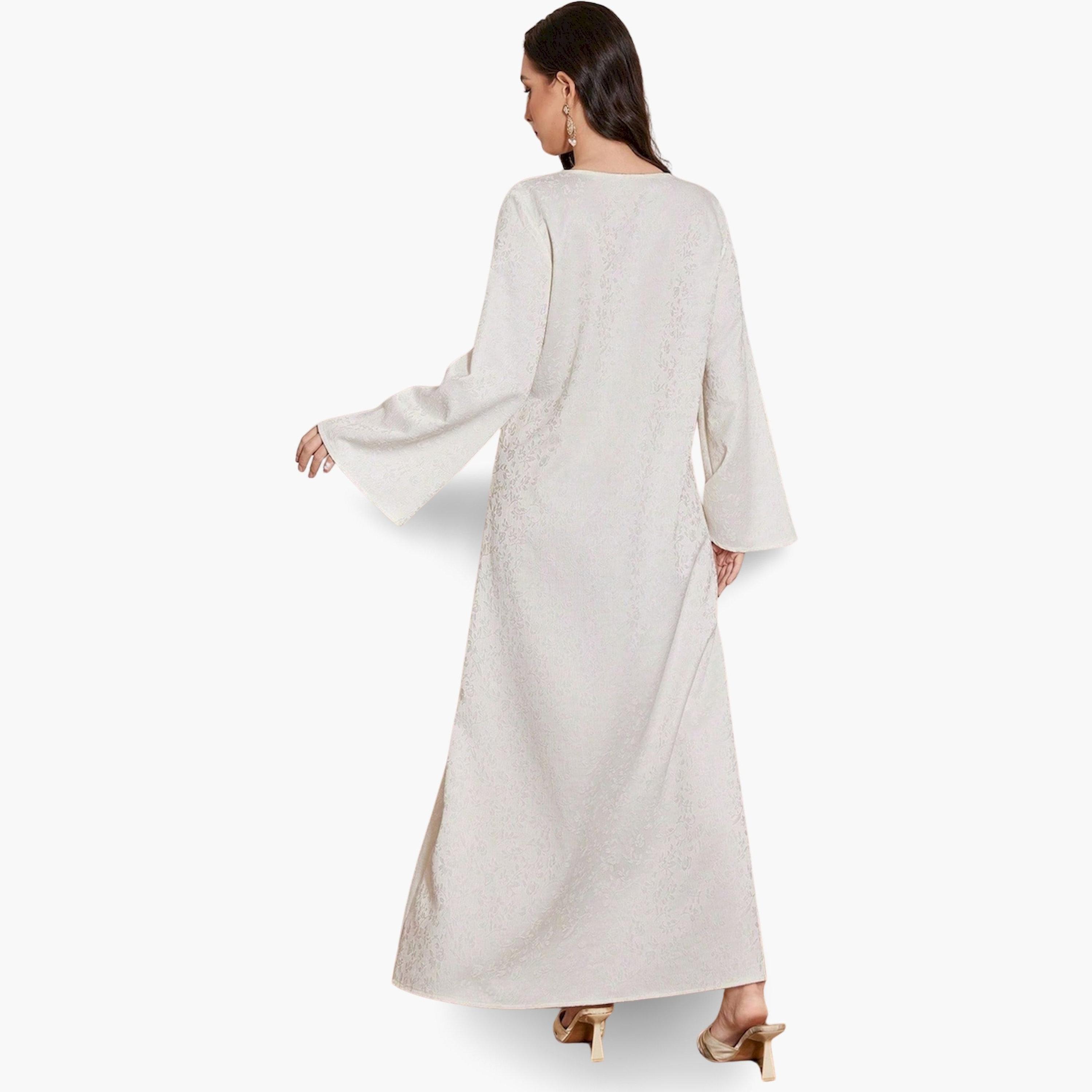 جلابية بيج بارزة الملمس بأزرار وبحافة واسعة-women-arabicclothing-jalabiyas-image-5