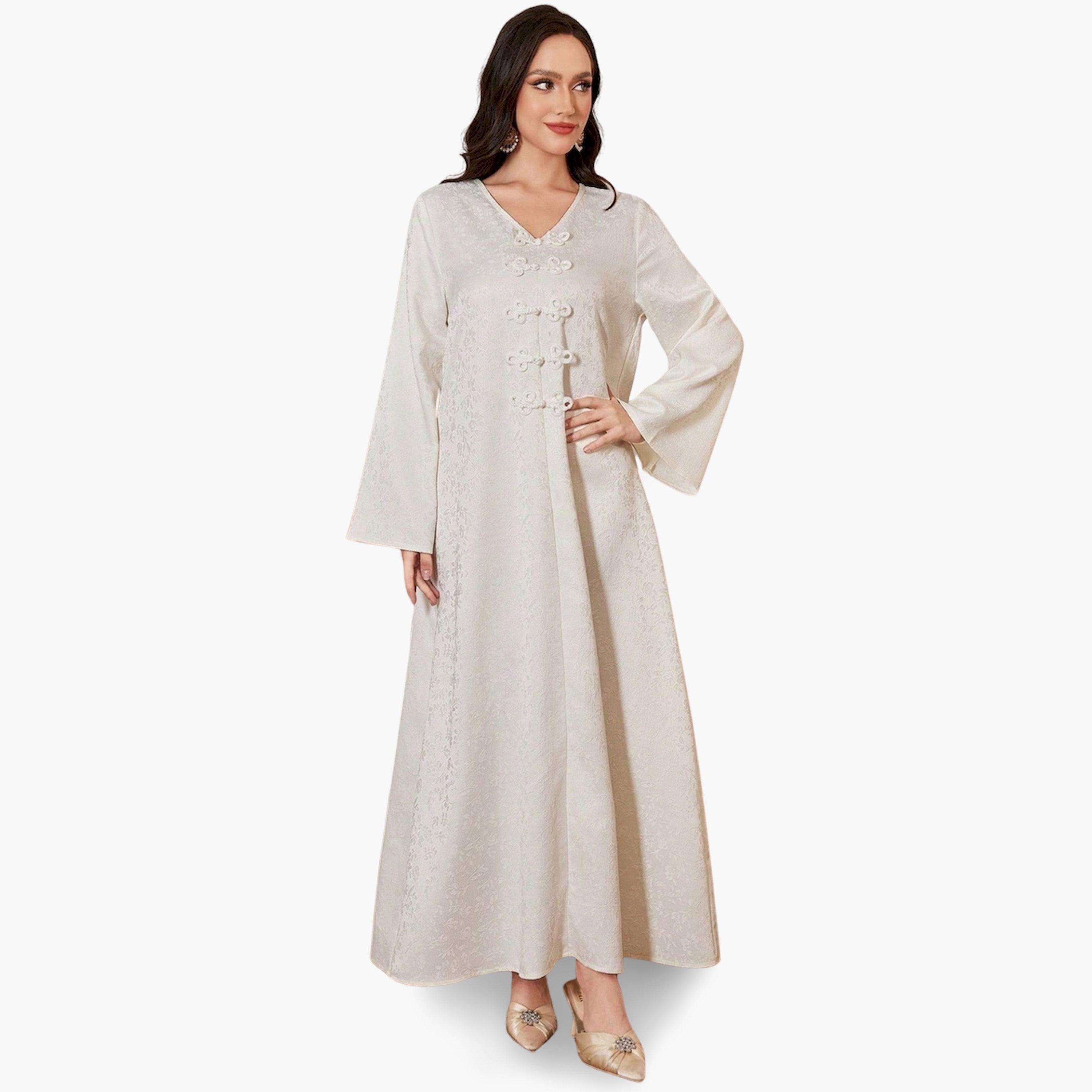 جلابية بيج بارزة الملمس بأزرار وبحافة واسعة-women-arabicclothing-jalabiyas-image-6