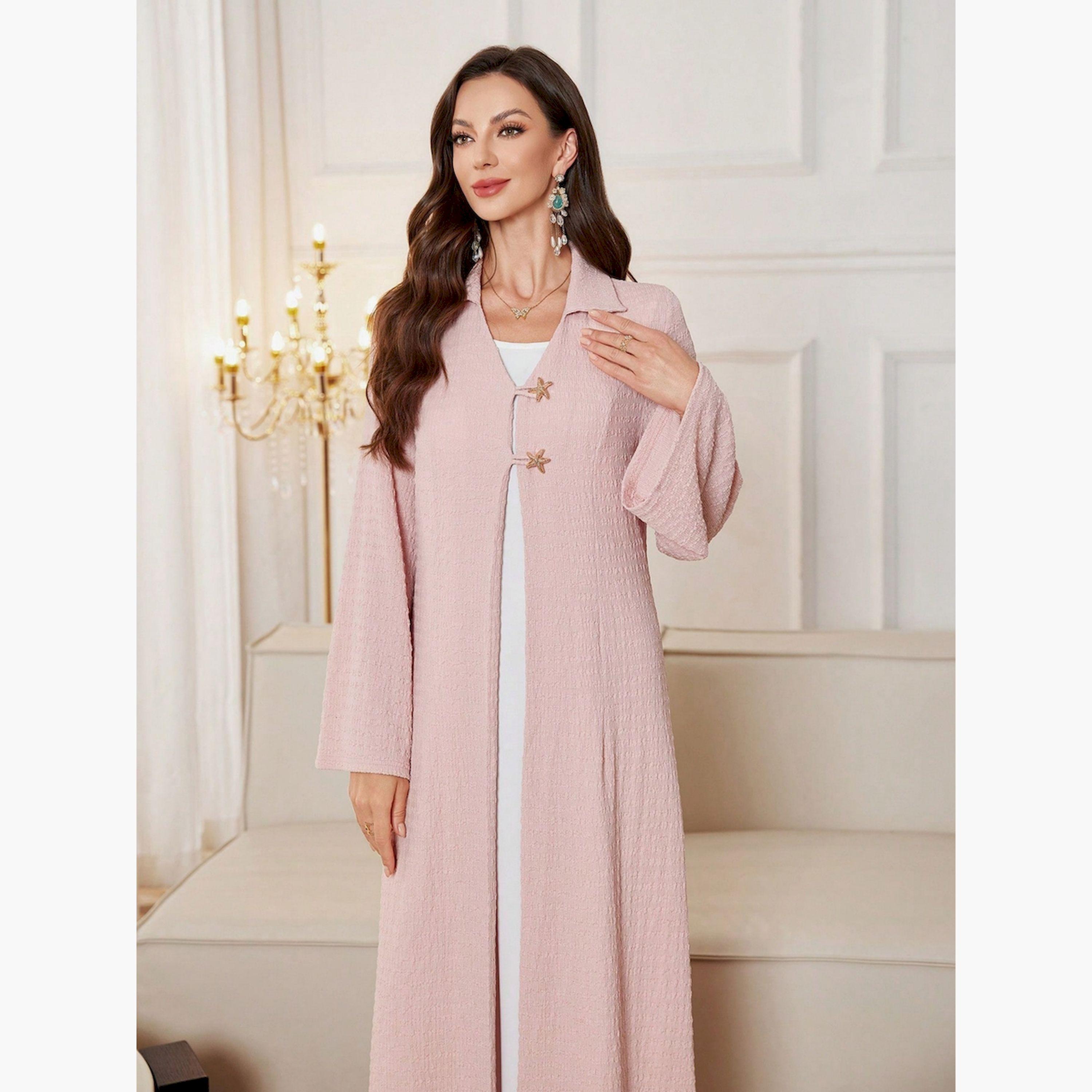 Take Two Light Pink Texture Button Detail Abaya-women-arabicclothing-abayas-image-3