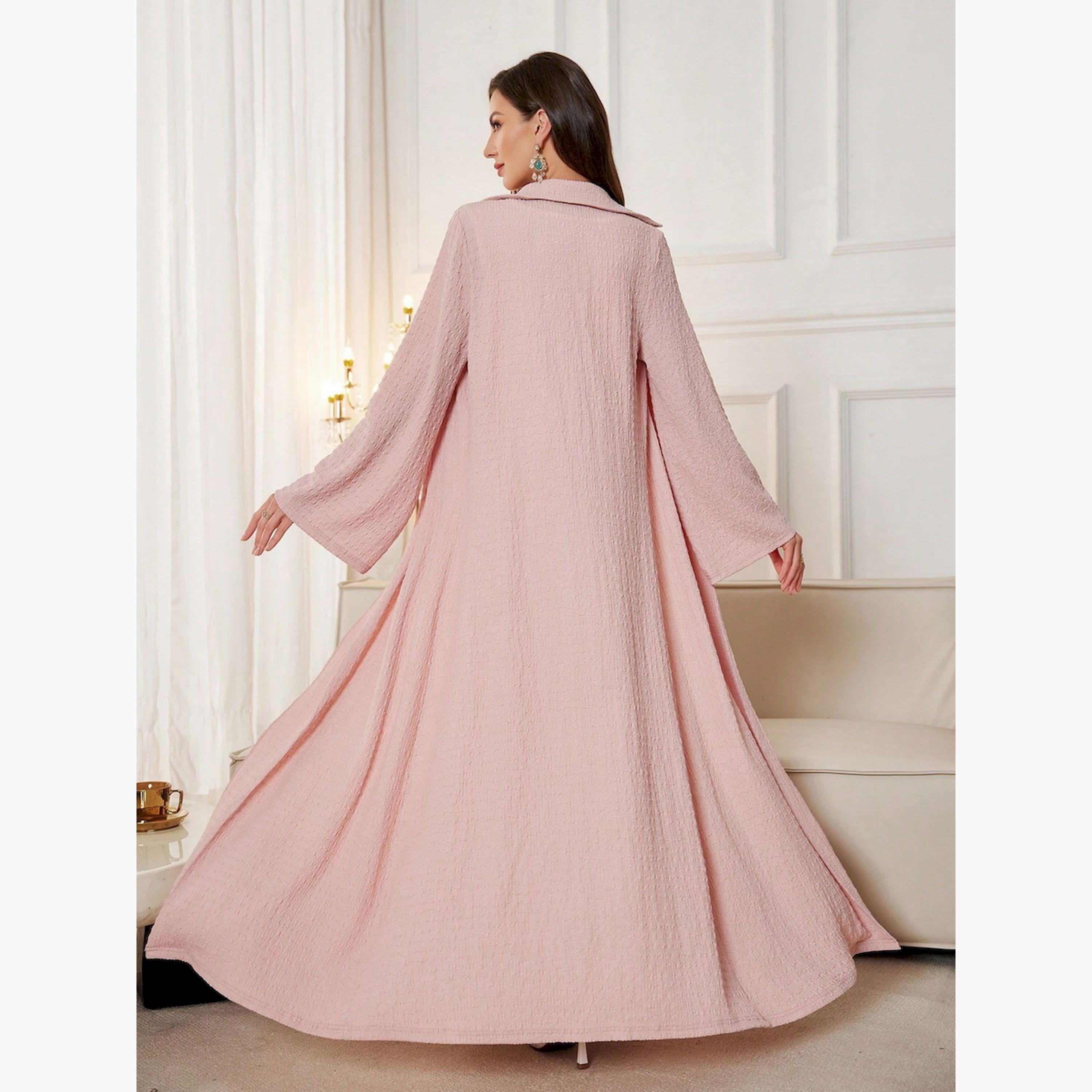 Take Two Light Pink Texture Button Detail Abaya-women-arabicclothing-abayas-image-4