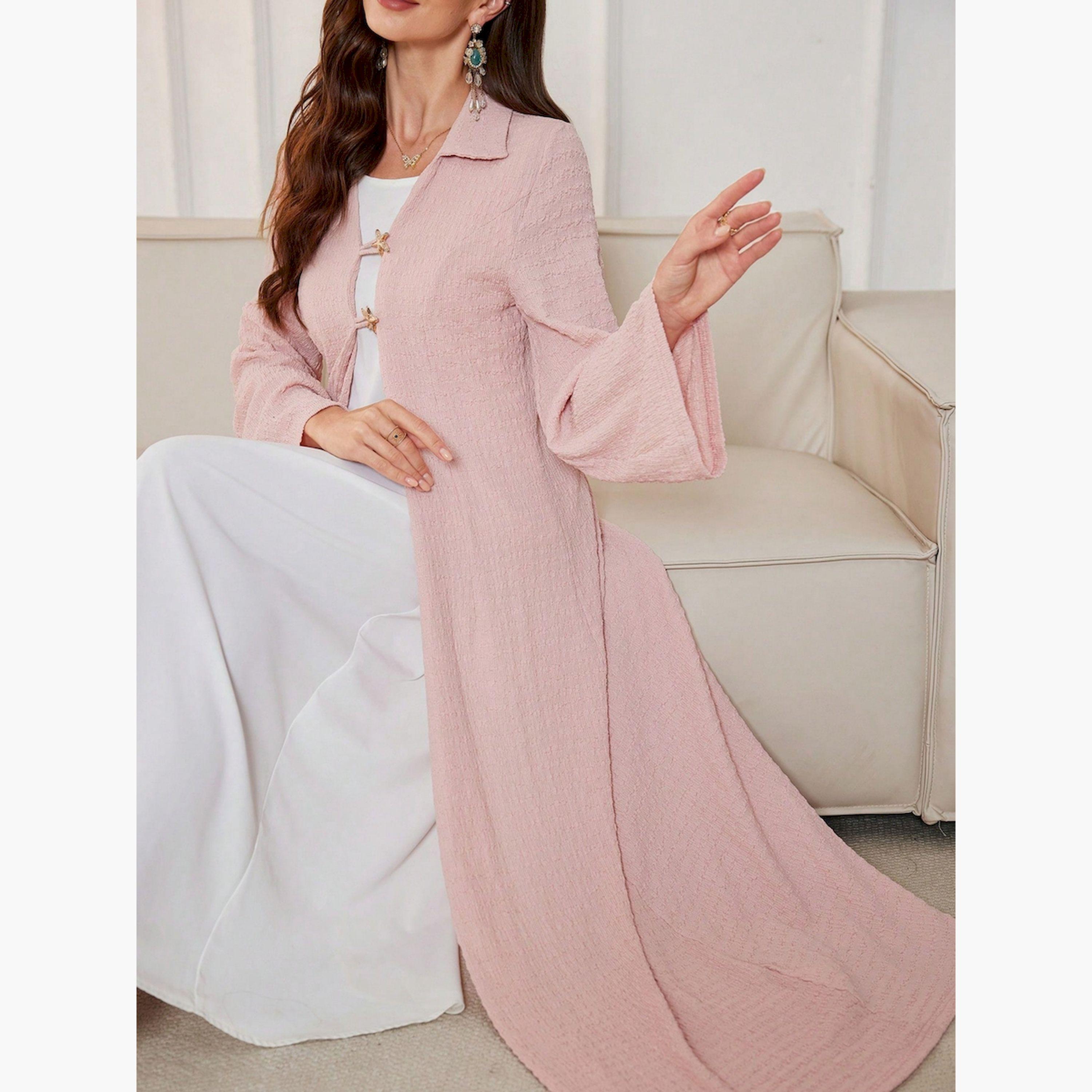 Take Two Light Pink Texture Button Detail Abaya-women-arabicclothing-abayas-image-5
