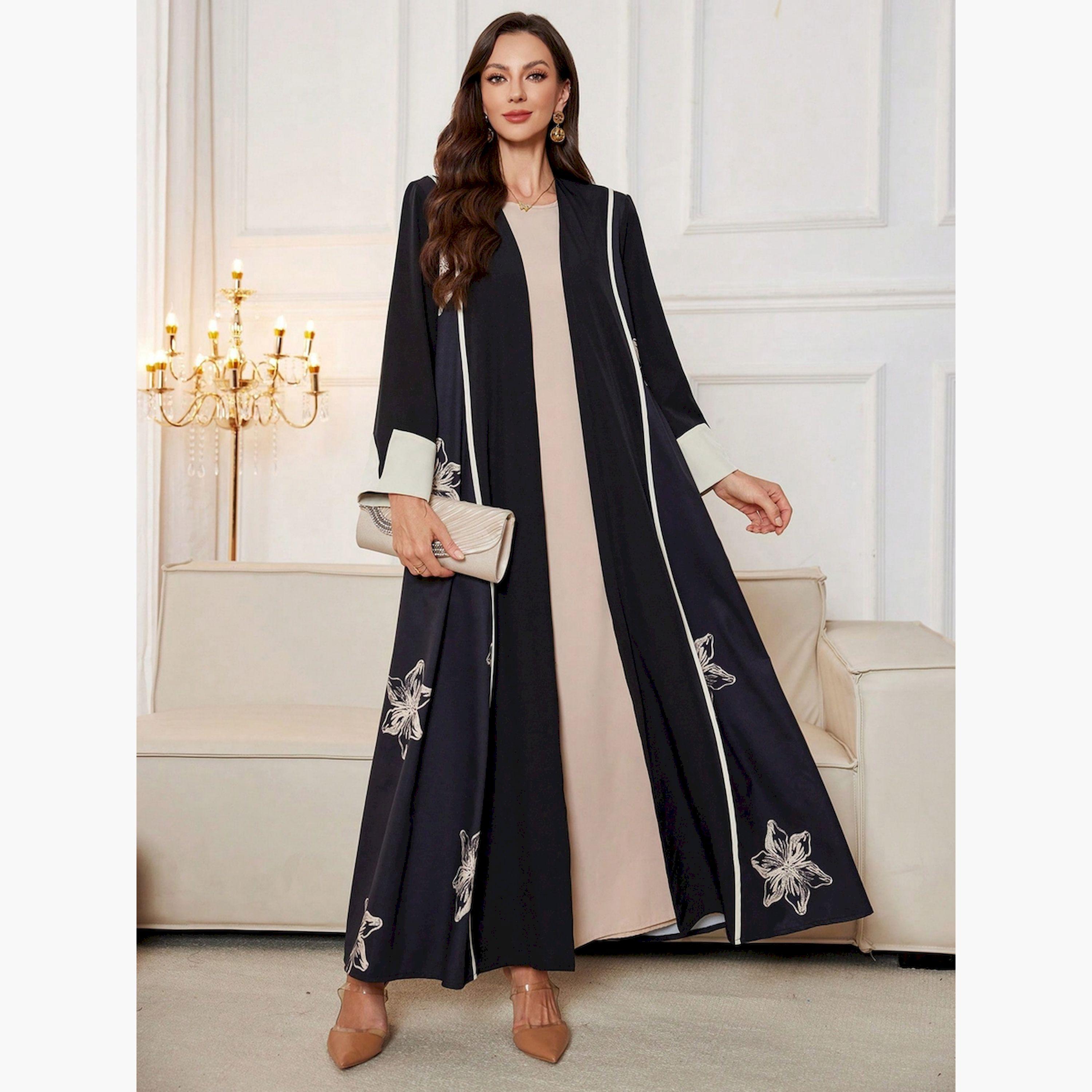 عباية مفتوحة من الأمام بطبعة زهور-women-arabicclothing-abayas-image-1