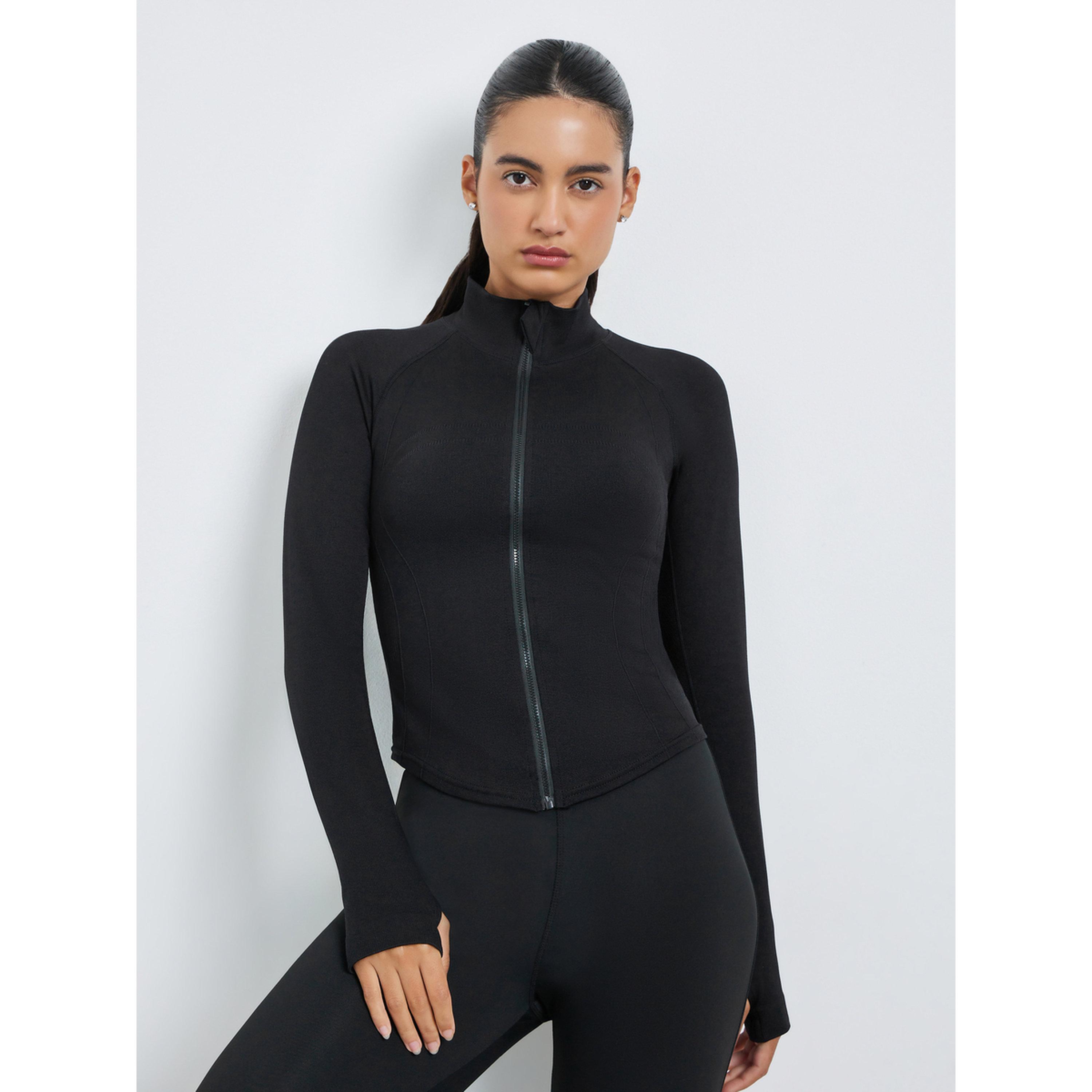 جاكيت بتفاصيل درزات بارزة وحافة منحنية وسحاب كامل-women-clothing-sportswearandactivewear-coatsandjackets-jackets-image-1