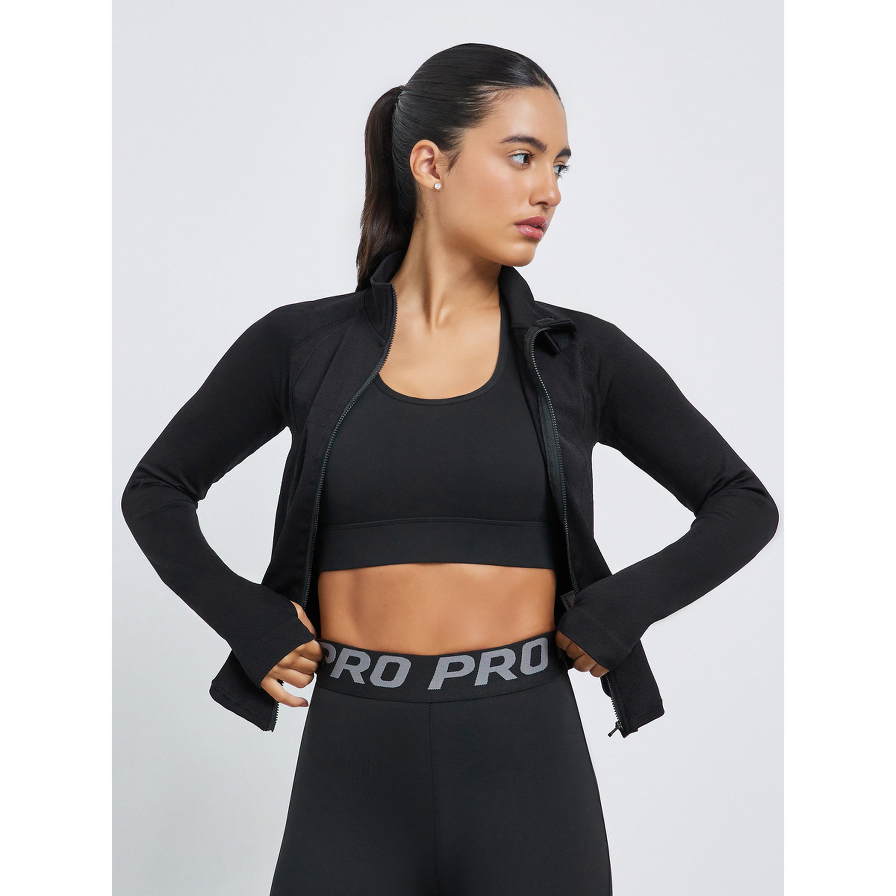 جاكيت بتفاصيل درزات بارزة وحافة منحنية وسحاب كامل-women-clothing-sportswearandactivewear-coatsandjackets-jackets-image-4