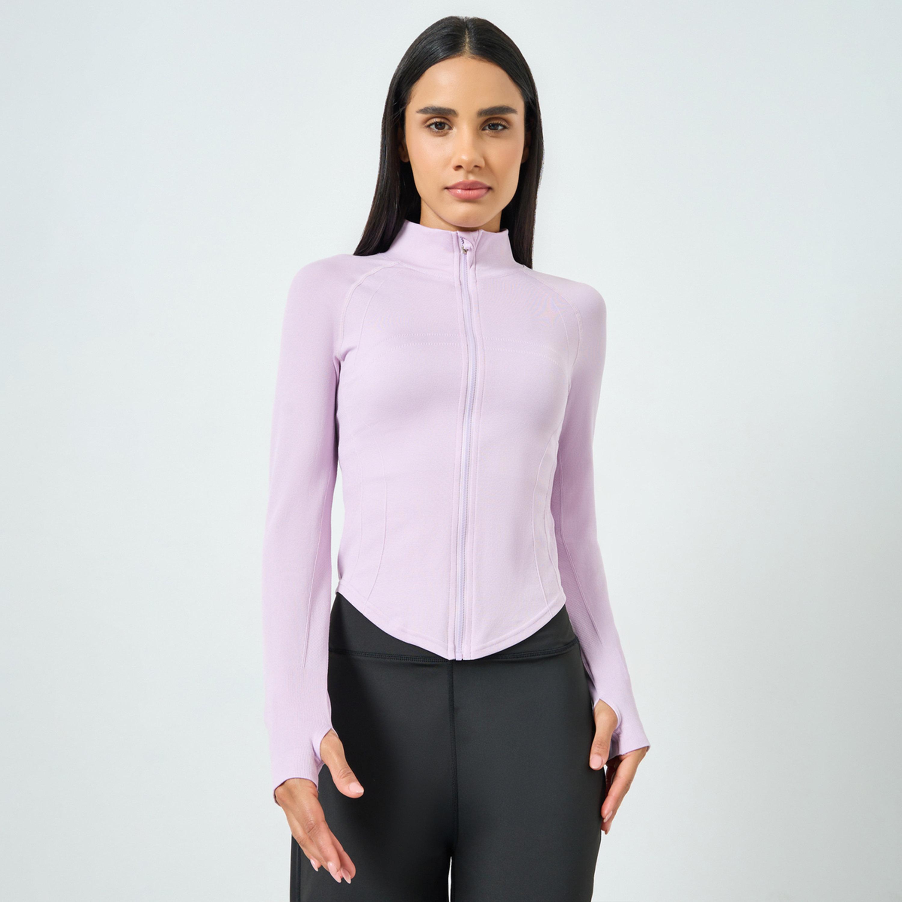 Styli Pink Contour Seam Detail Curved Hem Full Zip Up Jacket-women-clothing-sportswearandactivewear-coatsandjackets-jackets-image-1
