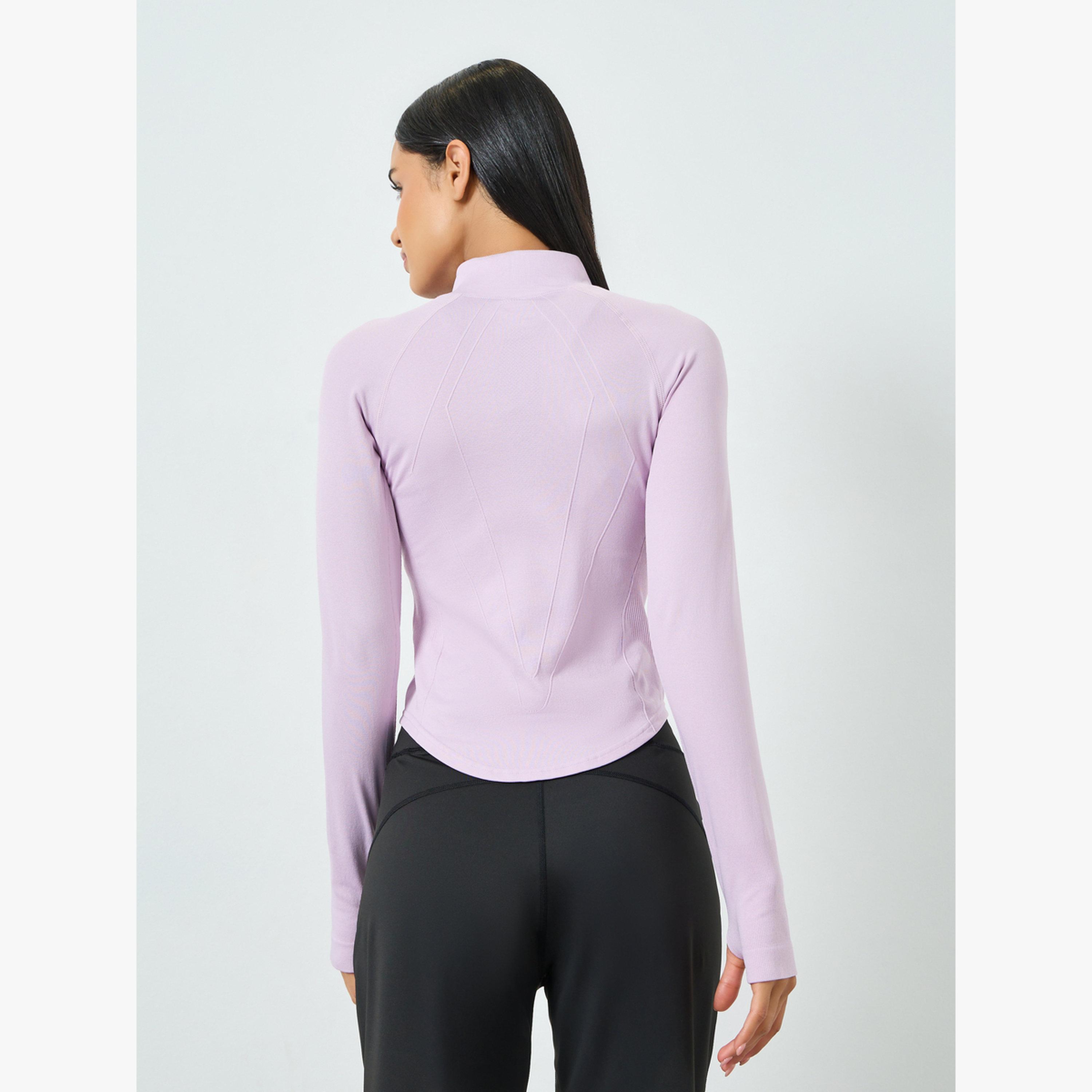 جاكيت بسحاب كامل وحافة منحنية وتفاصيل درزات-women-clothing-sportswearandactivewear-coatsandjackets-jackets-image-3