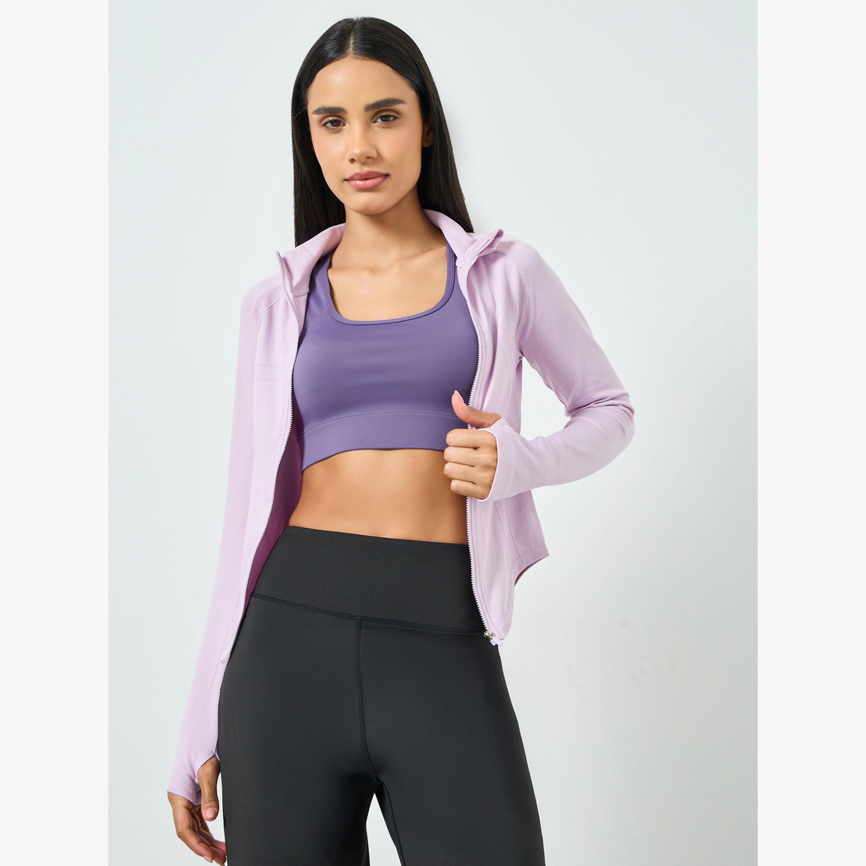جاكيت بسحاب كامل وحافة منحنية وتفاصيل درزات-women-clothing-sportswearandactivewear-coatsandjackets-jackets-image-4