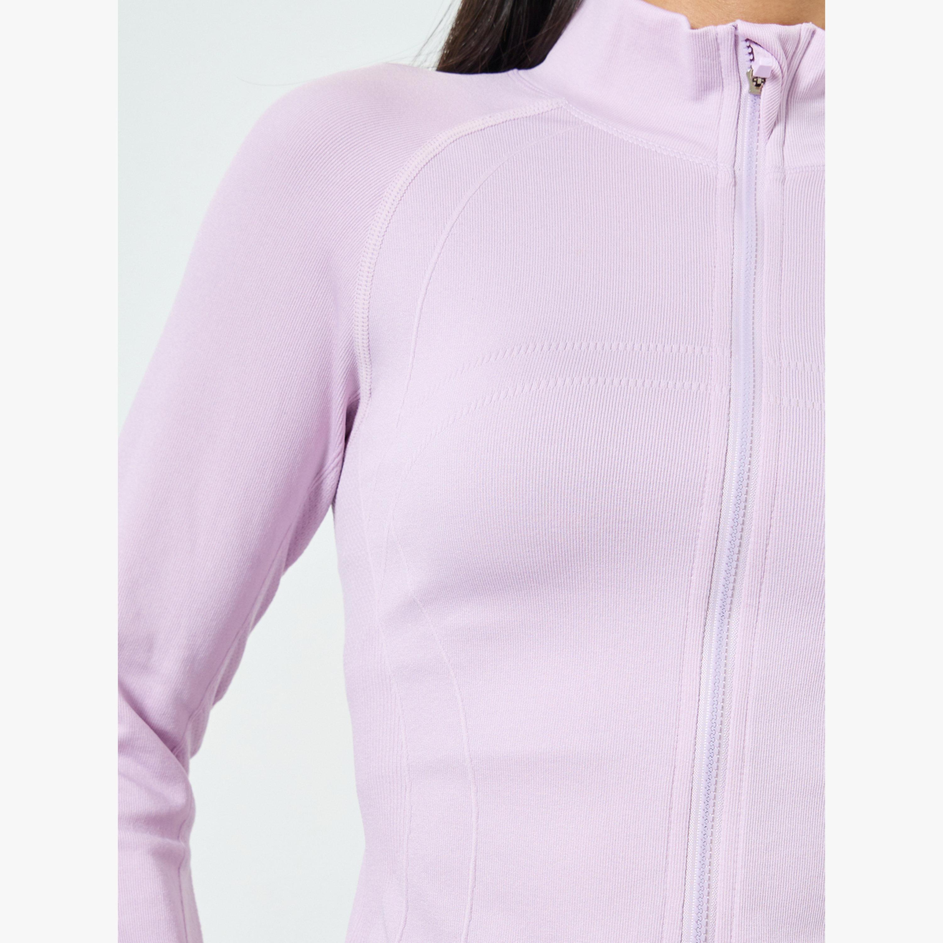 جاكيت بسحاب كامل وحافة منحنية وتفاصيل درزات-women-clothing-sportswearandactivewear-coatsandjackets-jackets-image-5