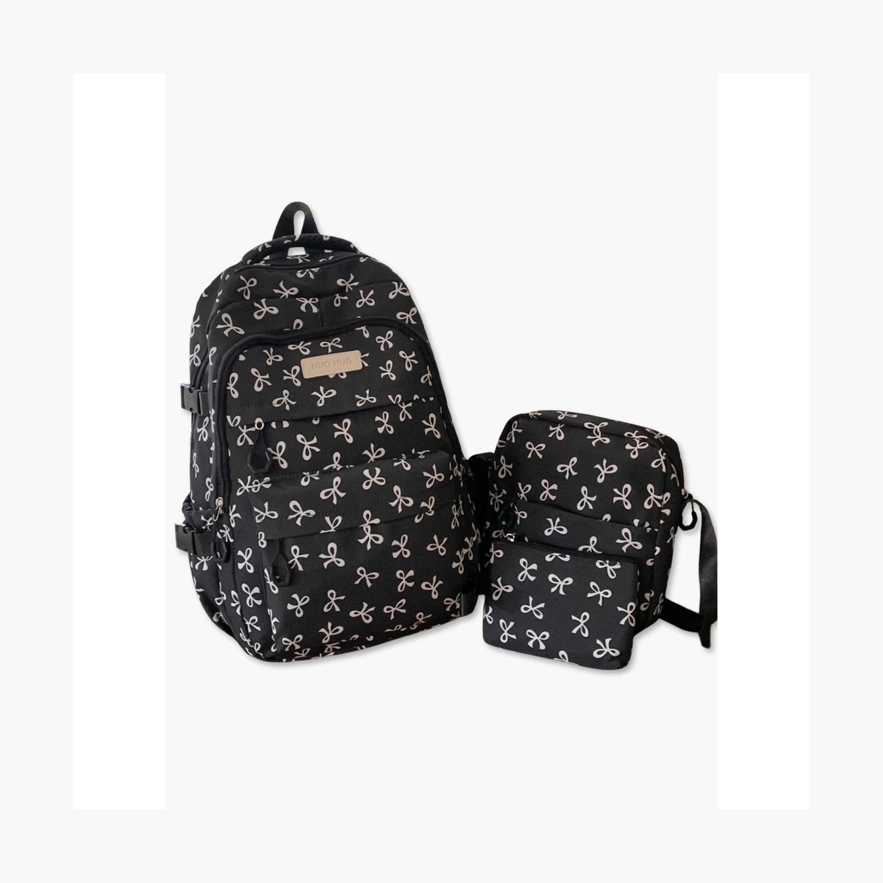 Take Two Bow Print Zip Closure Backpack with Shoulder Bag and Purse Set-women-bagsandwallets-backpacks-image-1