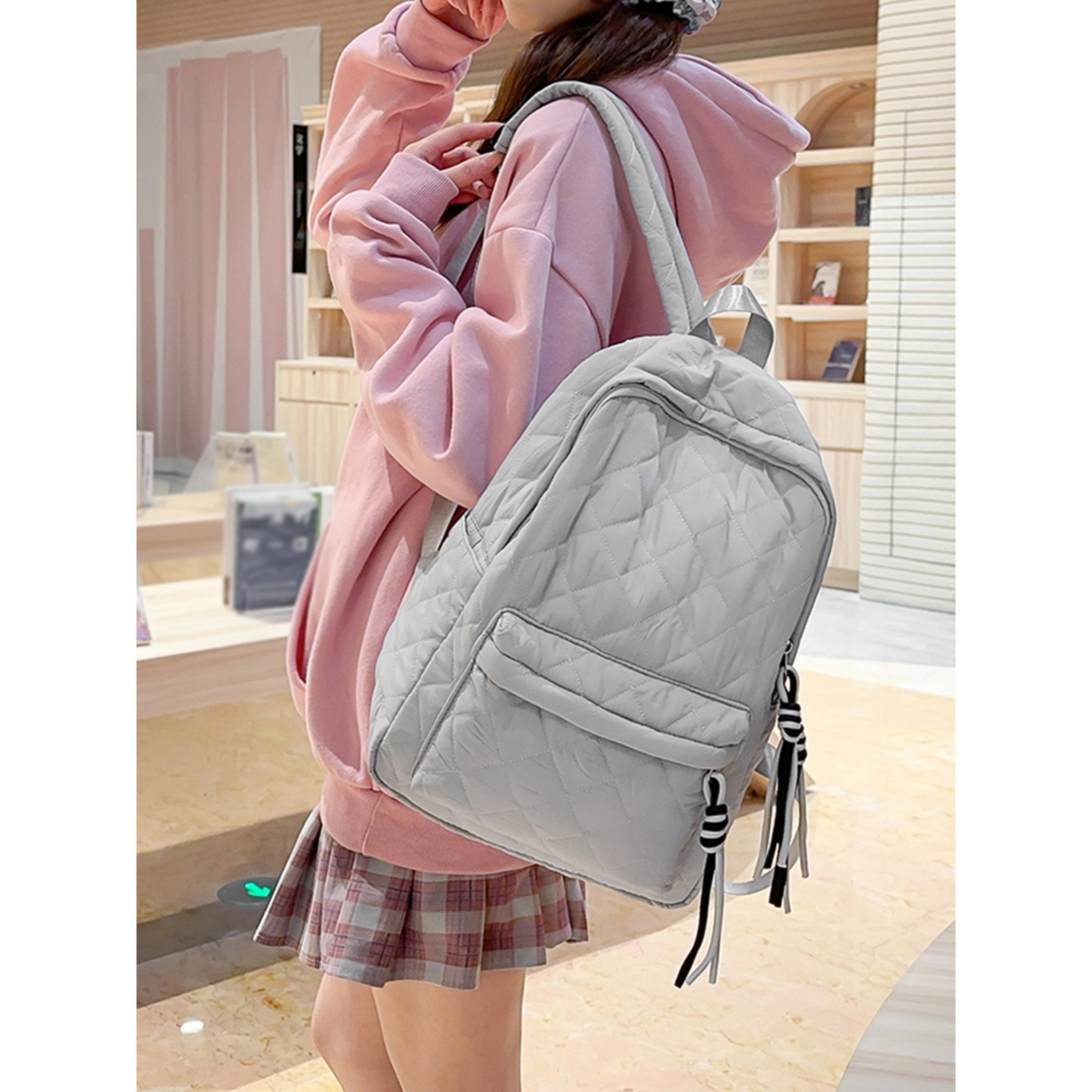Take Two Grey Quilted Zip Closure Backpack-women-bagsandwallets-backpacks-image-4