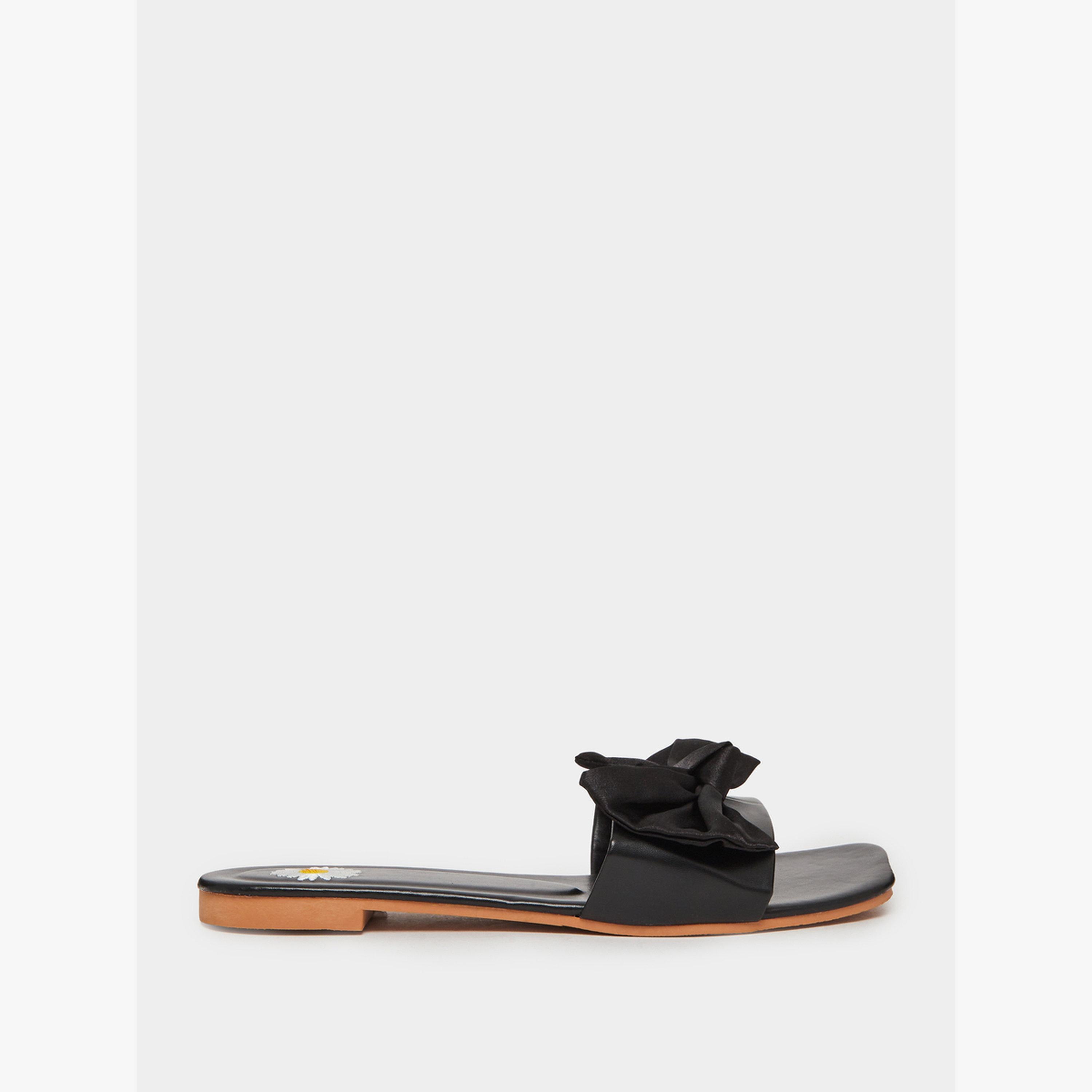 Take Two Black Bow Slip-On Flat Slippers-women-shoes-sandals-flats-image-2