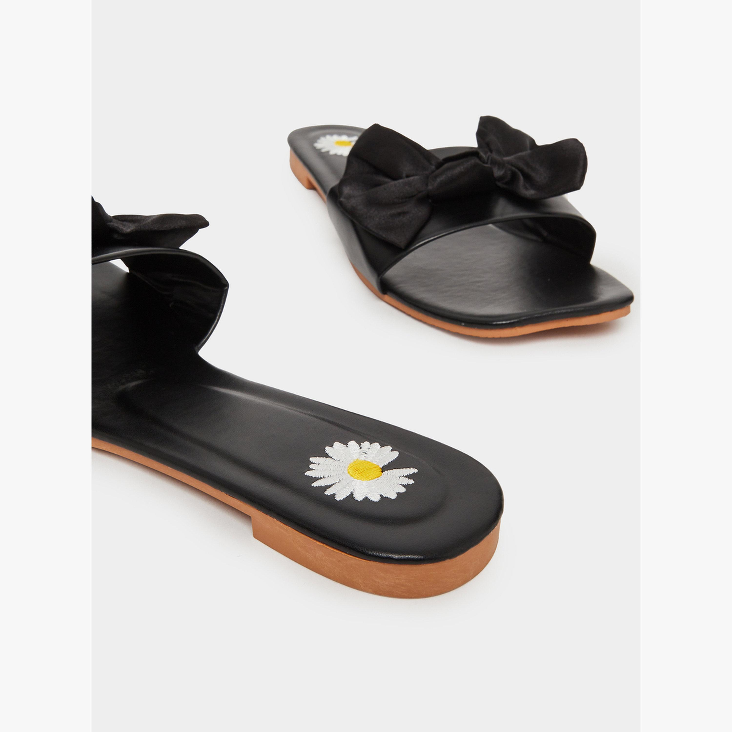 Take Two Black Bow Slip-On Flat Slippers-women-shoes-sandals-flats-image-4