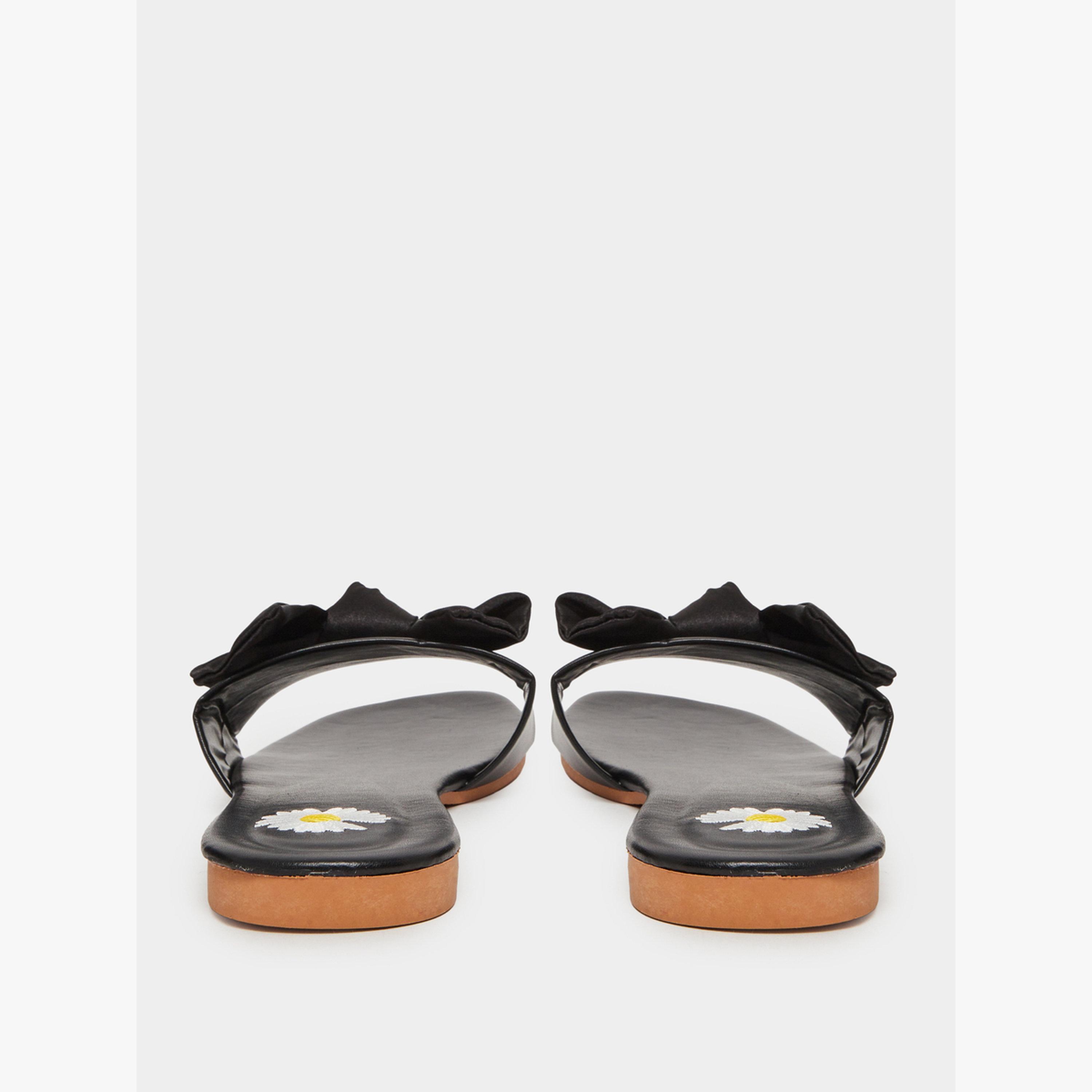 Take Two Black Bow Slip-On Flat Slippers-women-shoes-sandals-flats-image-5