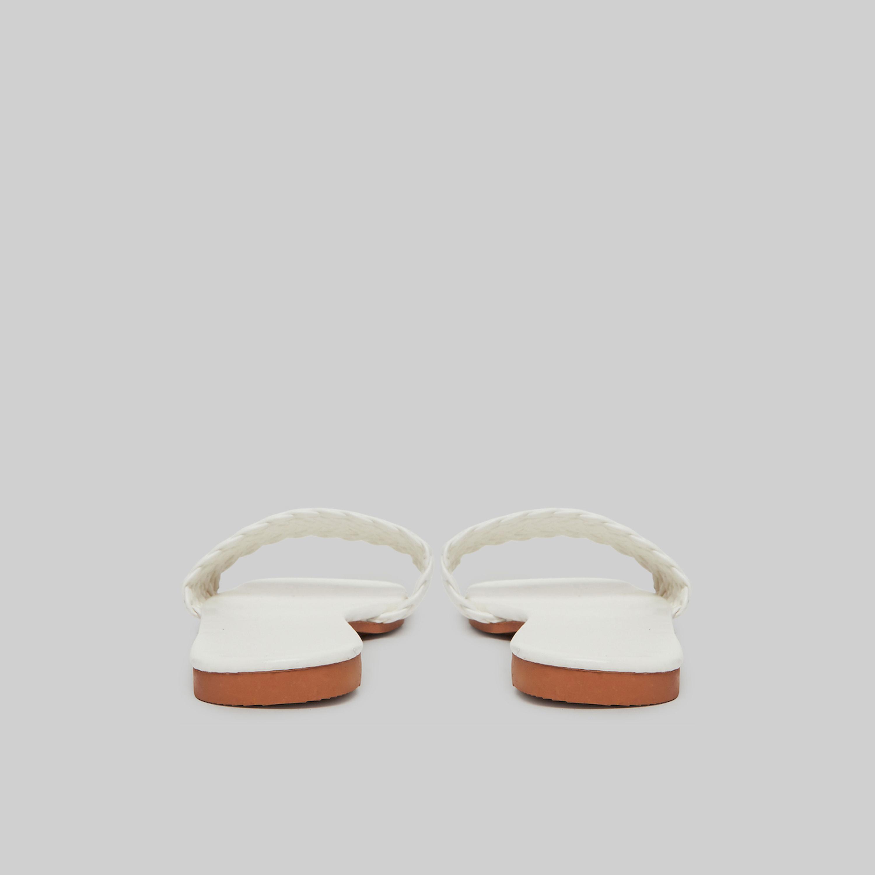 تيك تو × ستايلي - صندل مسطح أبيض مضفر سهل الارتداء-women-shoes-sandals-flats-image-4
