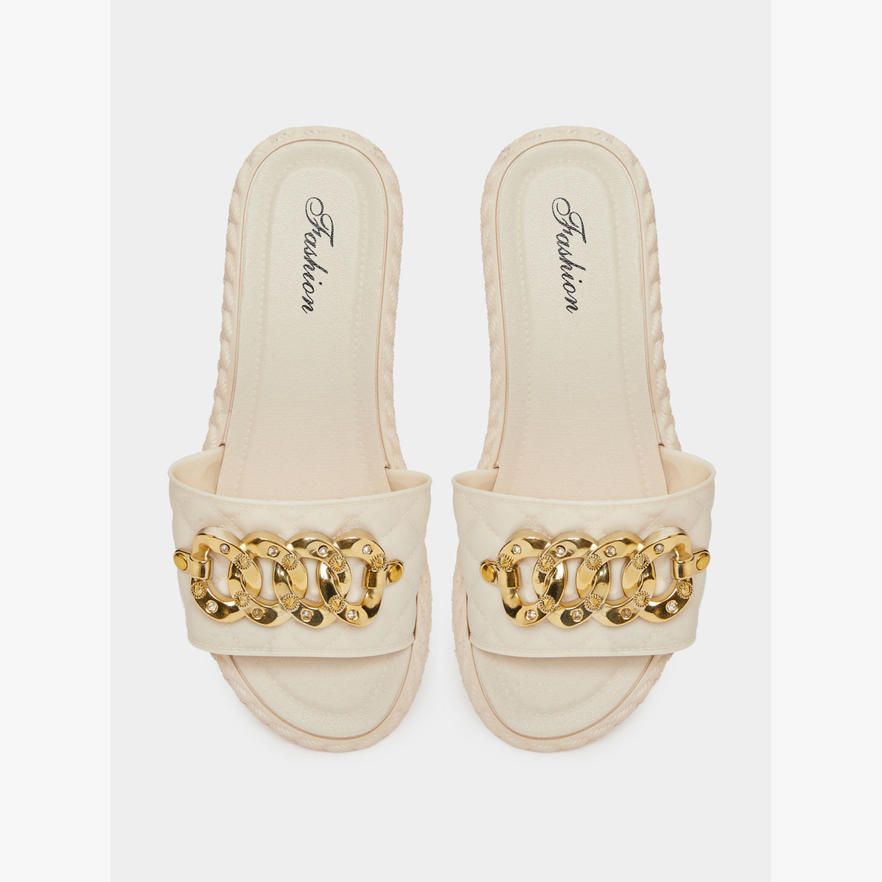 Take Two Beige Quilted Slip-On Sandals-women-shoes-sandals-flats-image-3