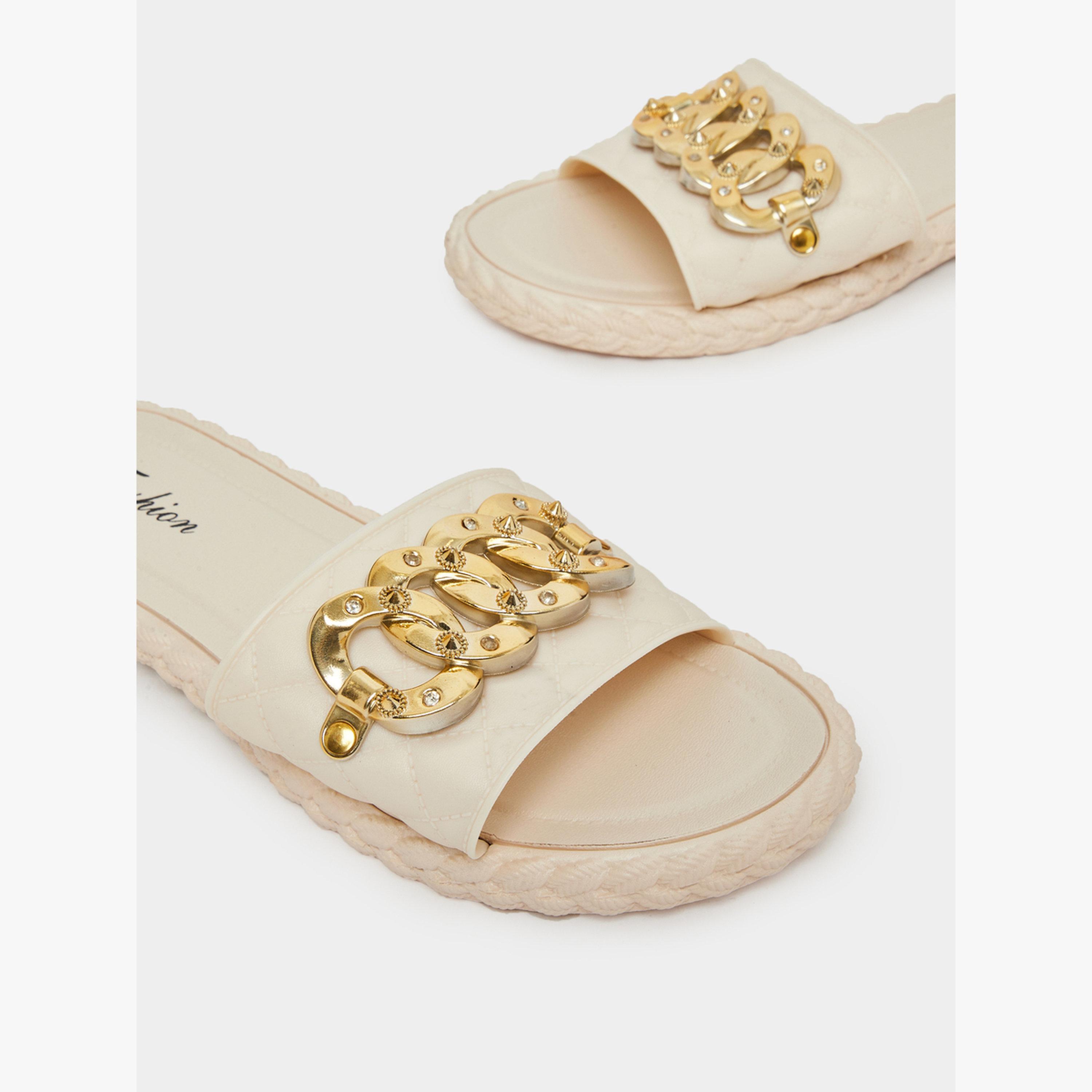 Take Two Beige Quilted Slip-On Sandals-women-shoes-sandals-flats-image-4