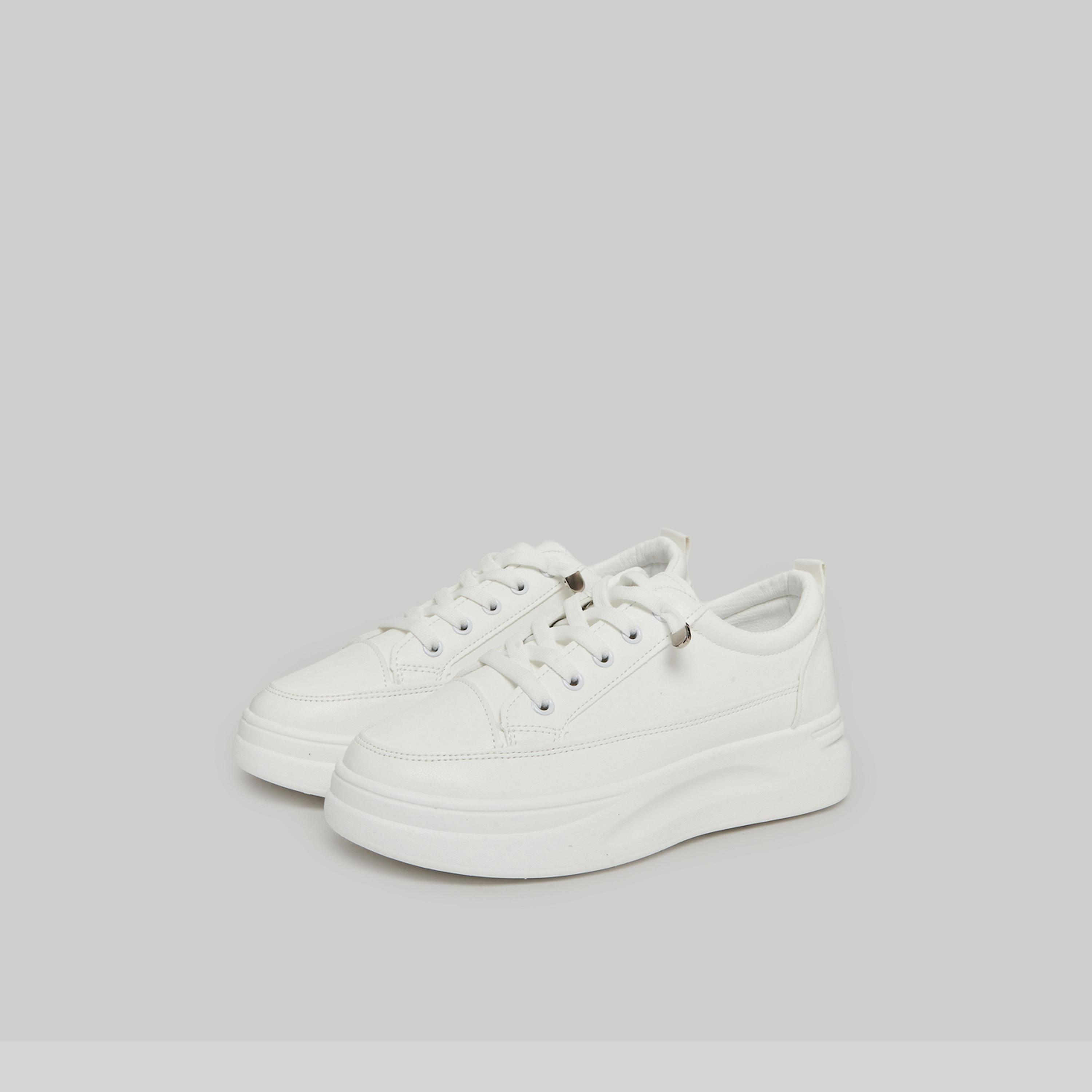 Take Two White Chunky Sole Lace-Up Sneakers-women-shoes-sneakers-image-1