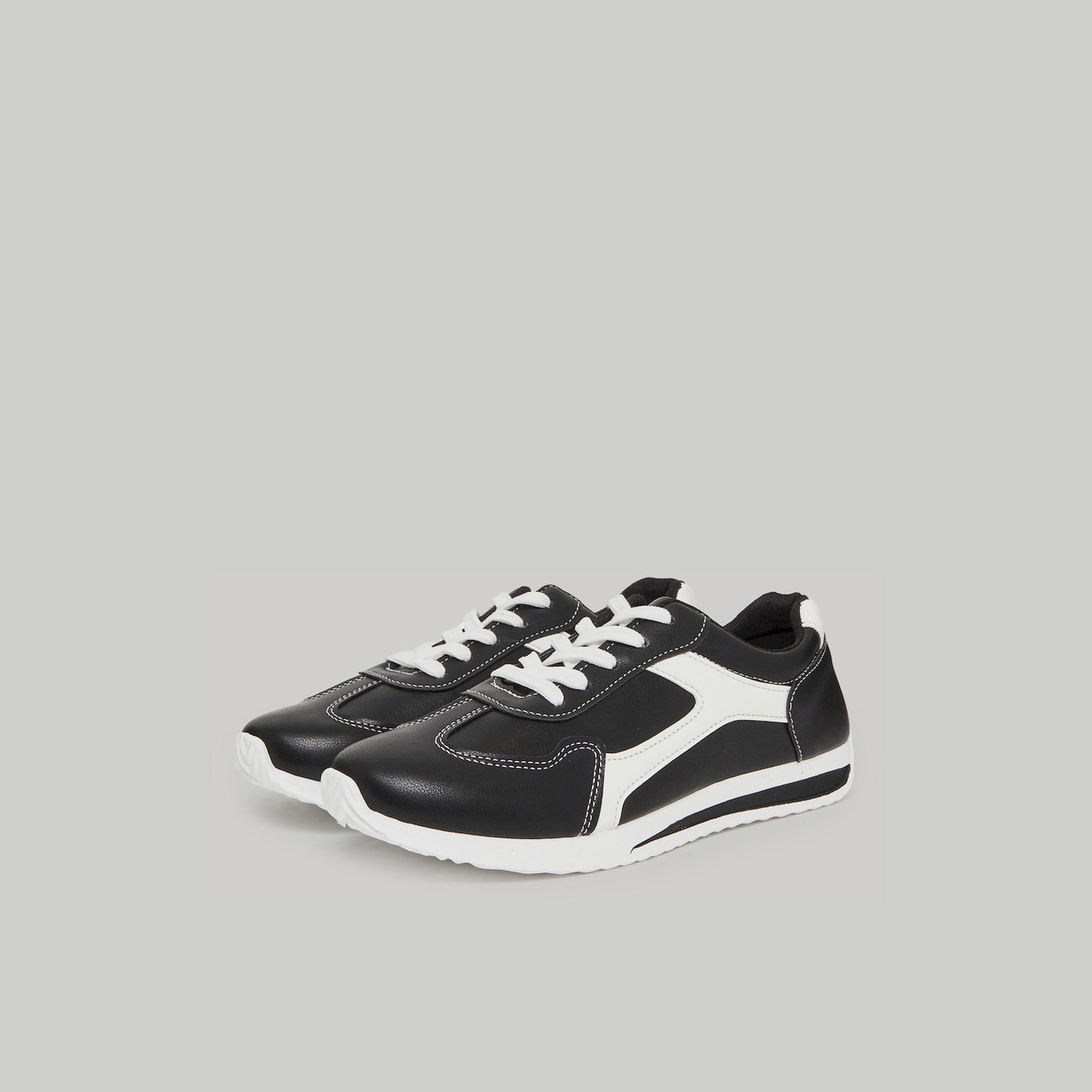 Take Two Black Panelled Lace-Up Sneakers-women-shoes-sneakers-image-1