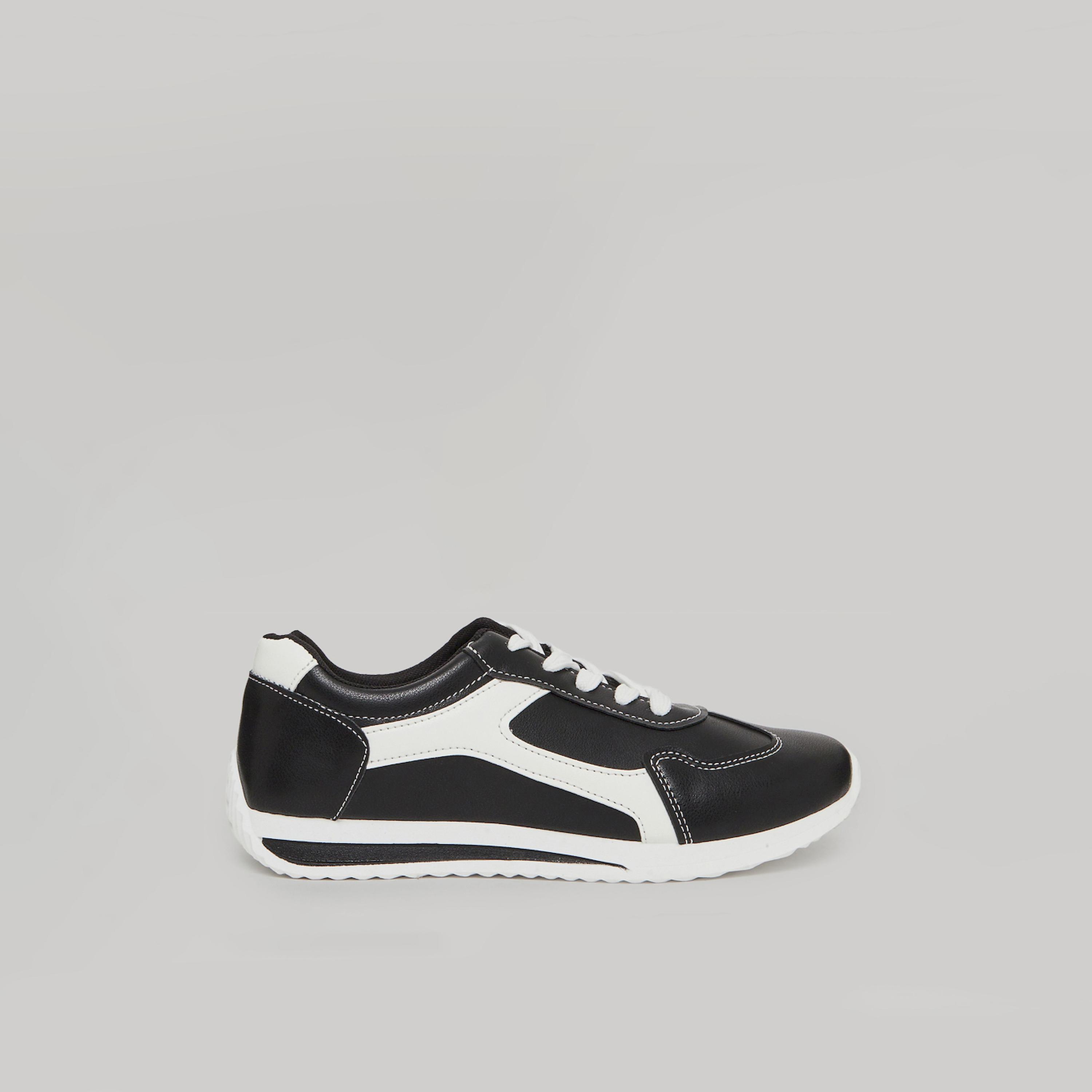 Take Two Black Panelled Lace-Up Sneakers-women-shoes-sneakers-image-2