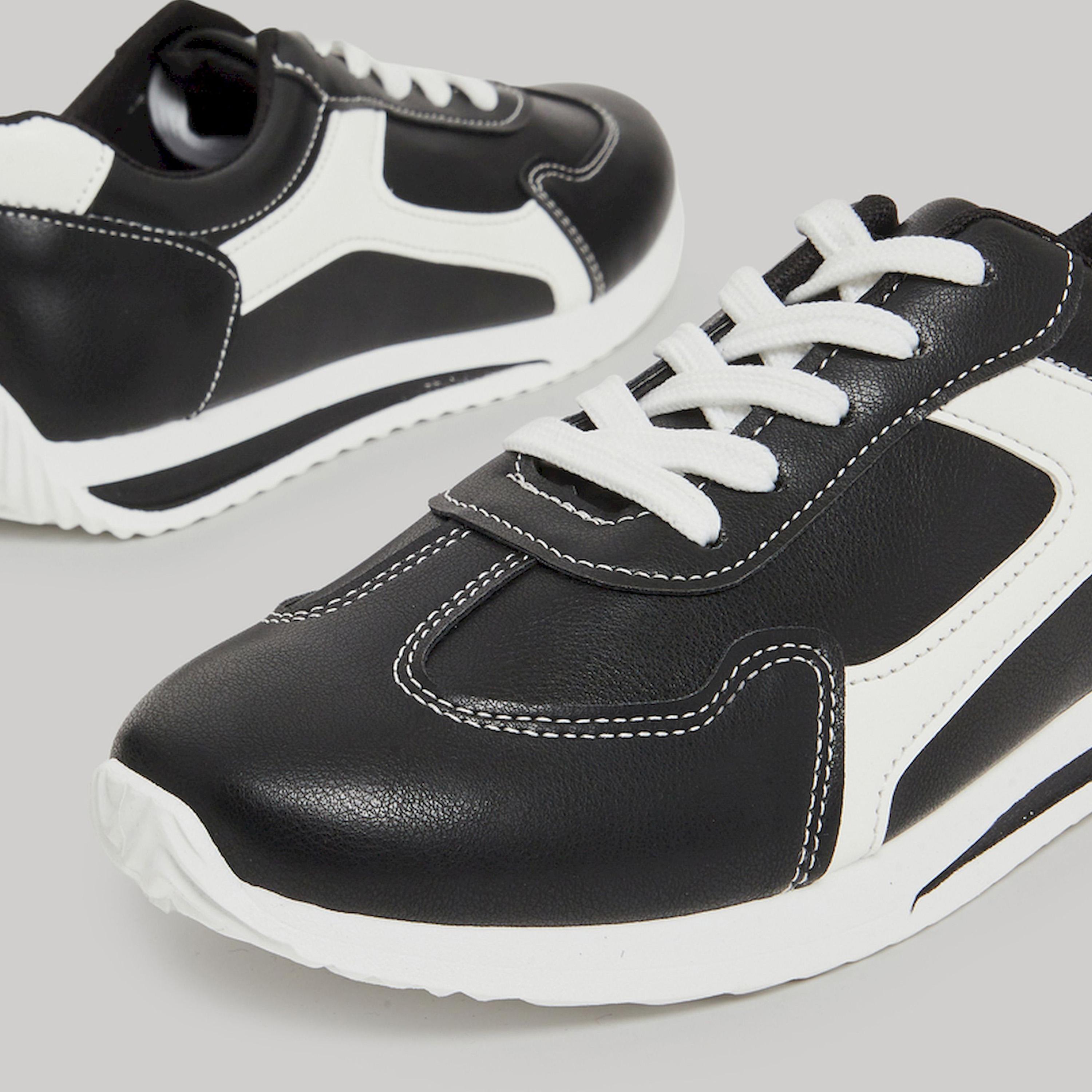 Take Two Black Panelled Lace-Up Sneakers-women-shoes-sneakers-image-4