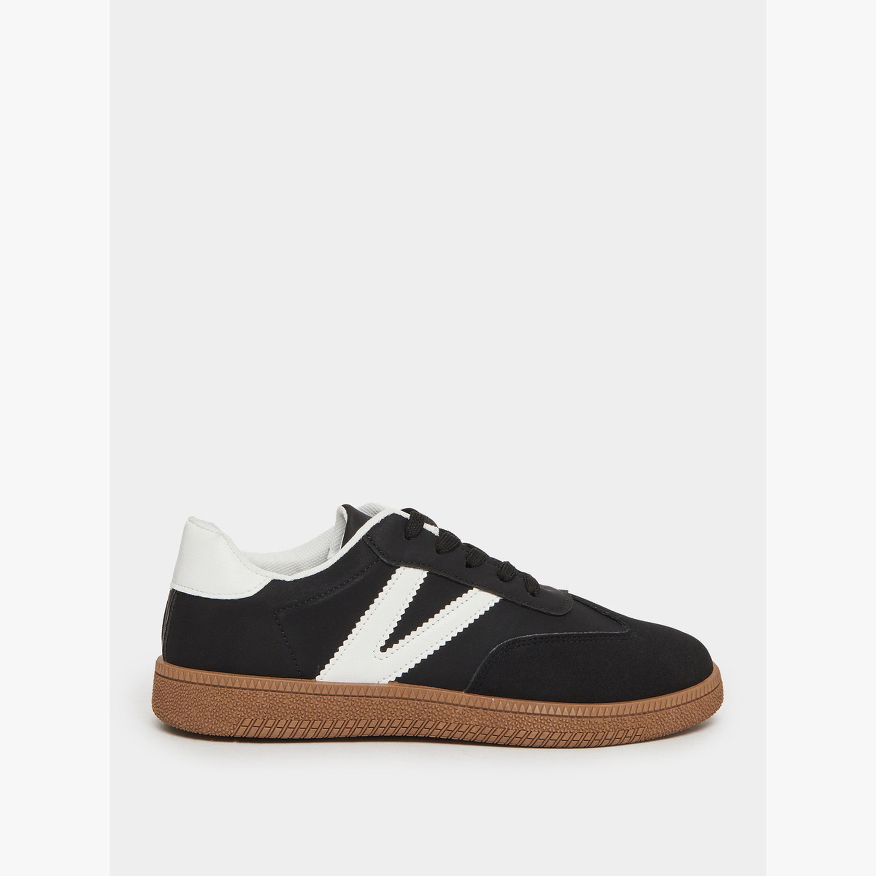 Take Two Black Panelled Lace-Up Sneakers-women-shoes-sneakers-image-2