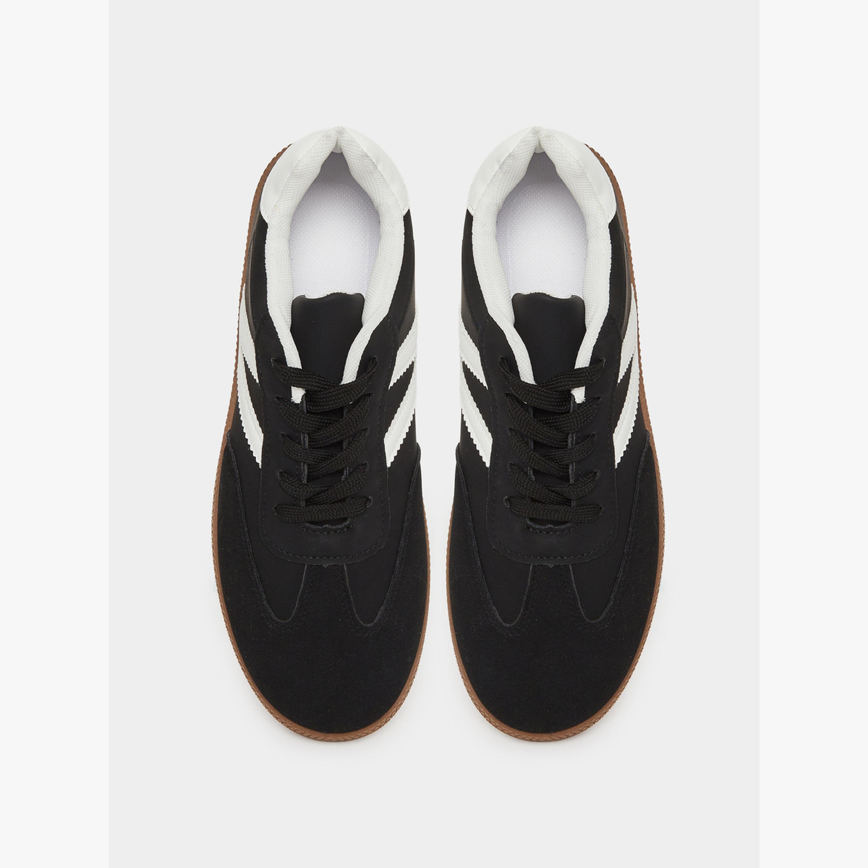 Take Two Black Panelled Lace-Up Sneakers-women-shoes-sneakers-image-3