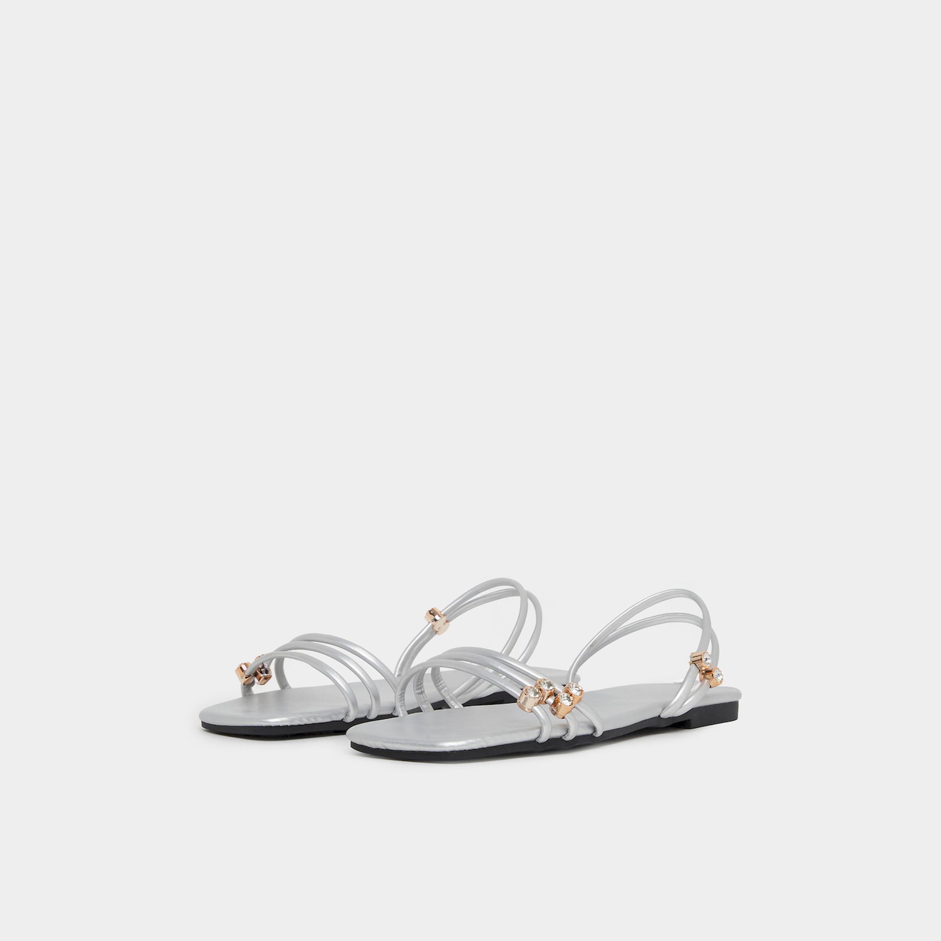 Take Two Silver Embellished Strappy Flat Sandals-women-shoes-sandals-flats-image-1