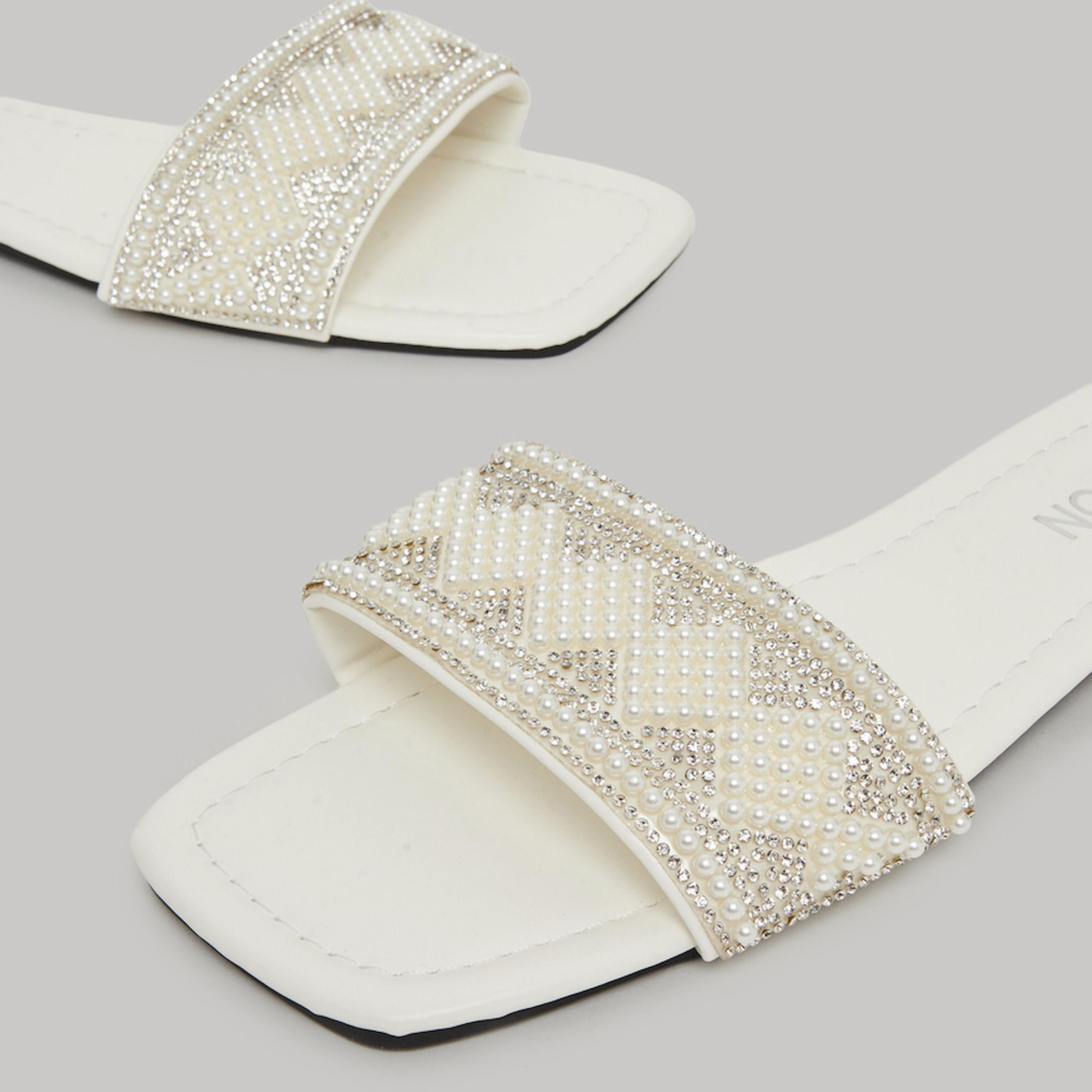 تيك تو × ستايلي - صندل مسطح سهل الارتداء مزين باللؤلؤ-women-shoes-sandals-flats-image-3