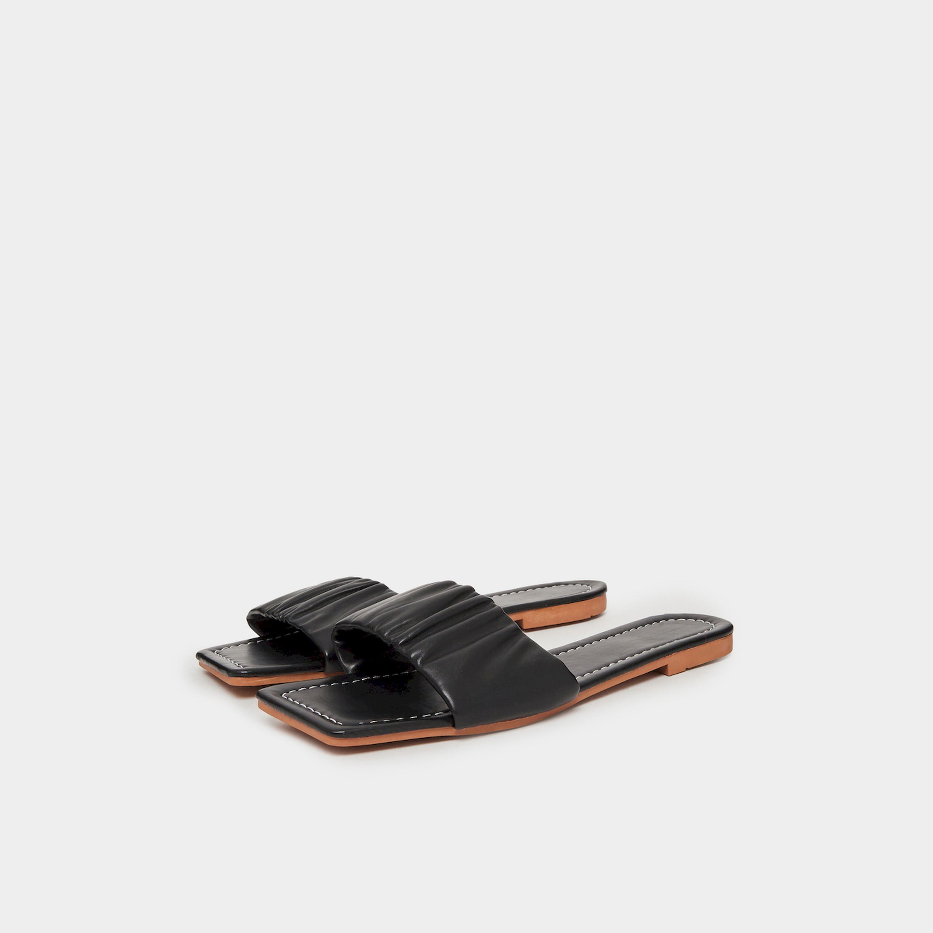 Take Two Black Pleated Slip-On Flat Sandals-women-shoes-sandals-flats-image-1