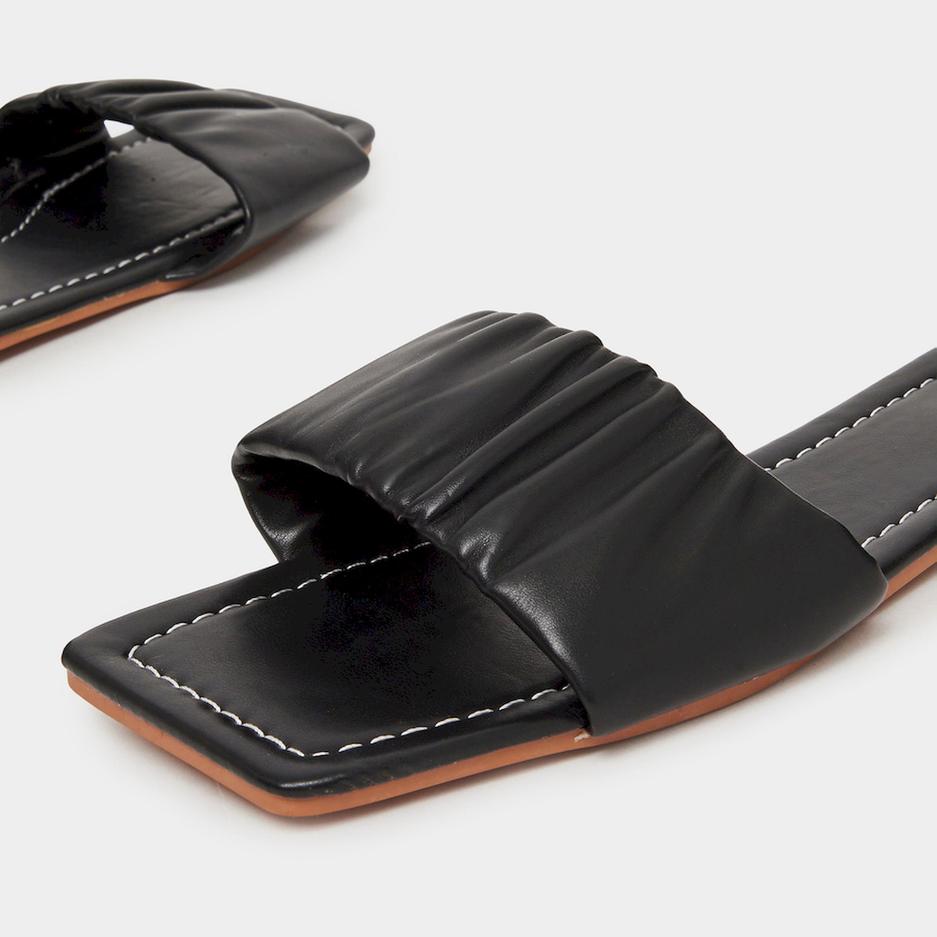 Take Two Black Pleated Slip-On Flat Sandals-women-shoes-sandals-flats-image-3