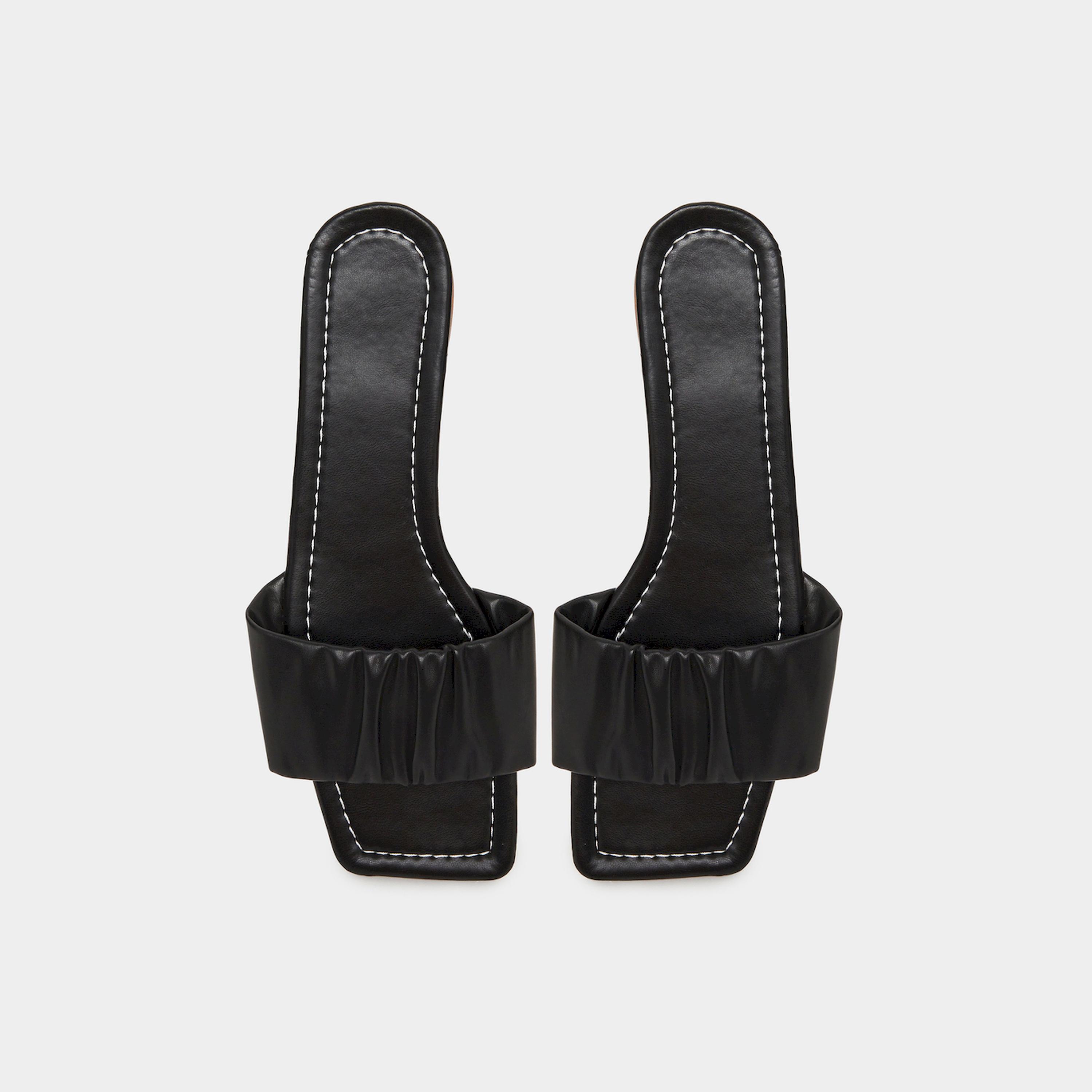 Take Two Black Pleated Slip-On Flat Sandals-women-shoes-sandals-flats-image-5