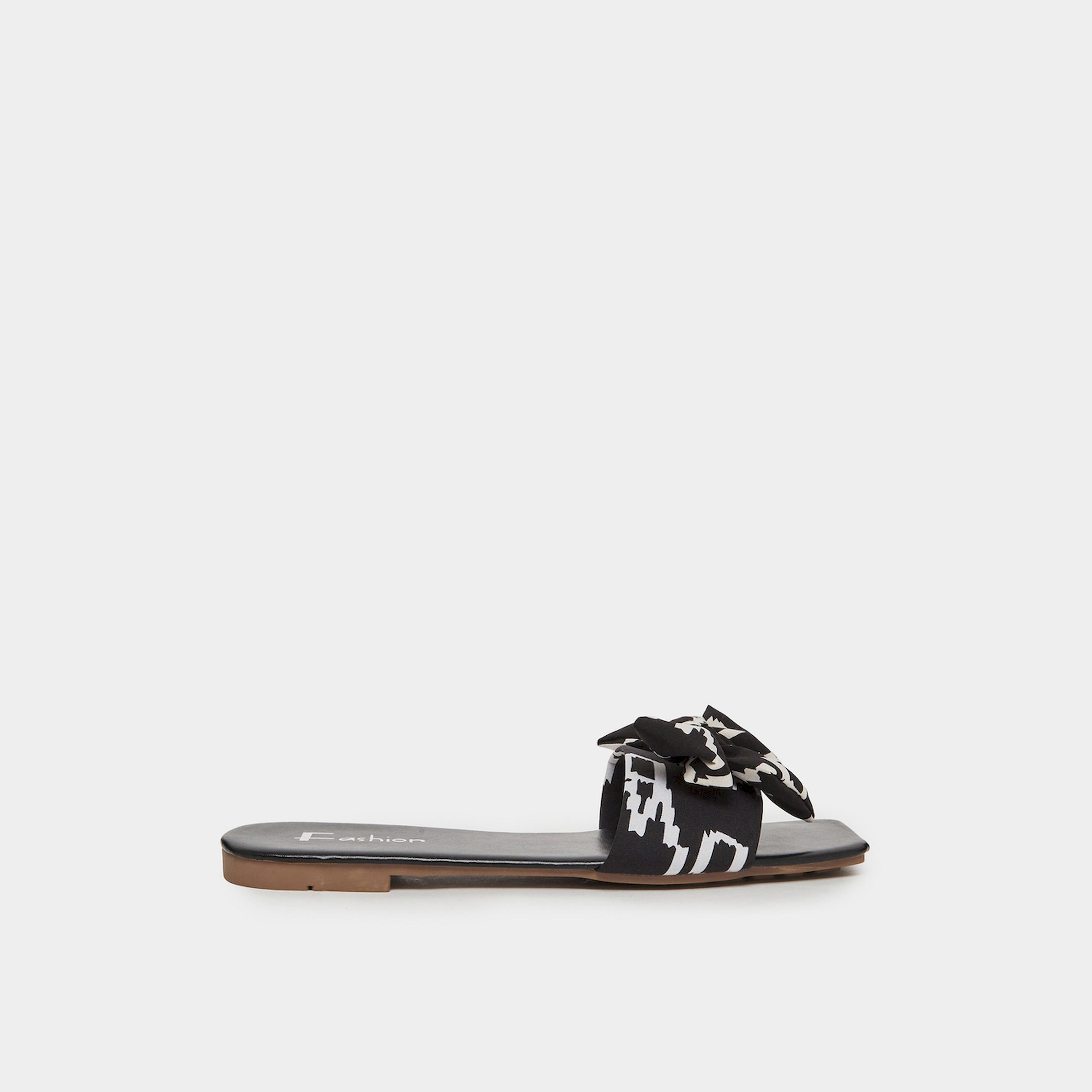 Take Two Black Bow Detail Slip-On Flat Slippers-women-shoes-sandals-flats-image-2