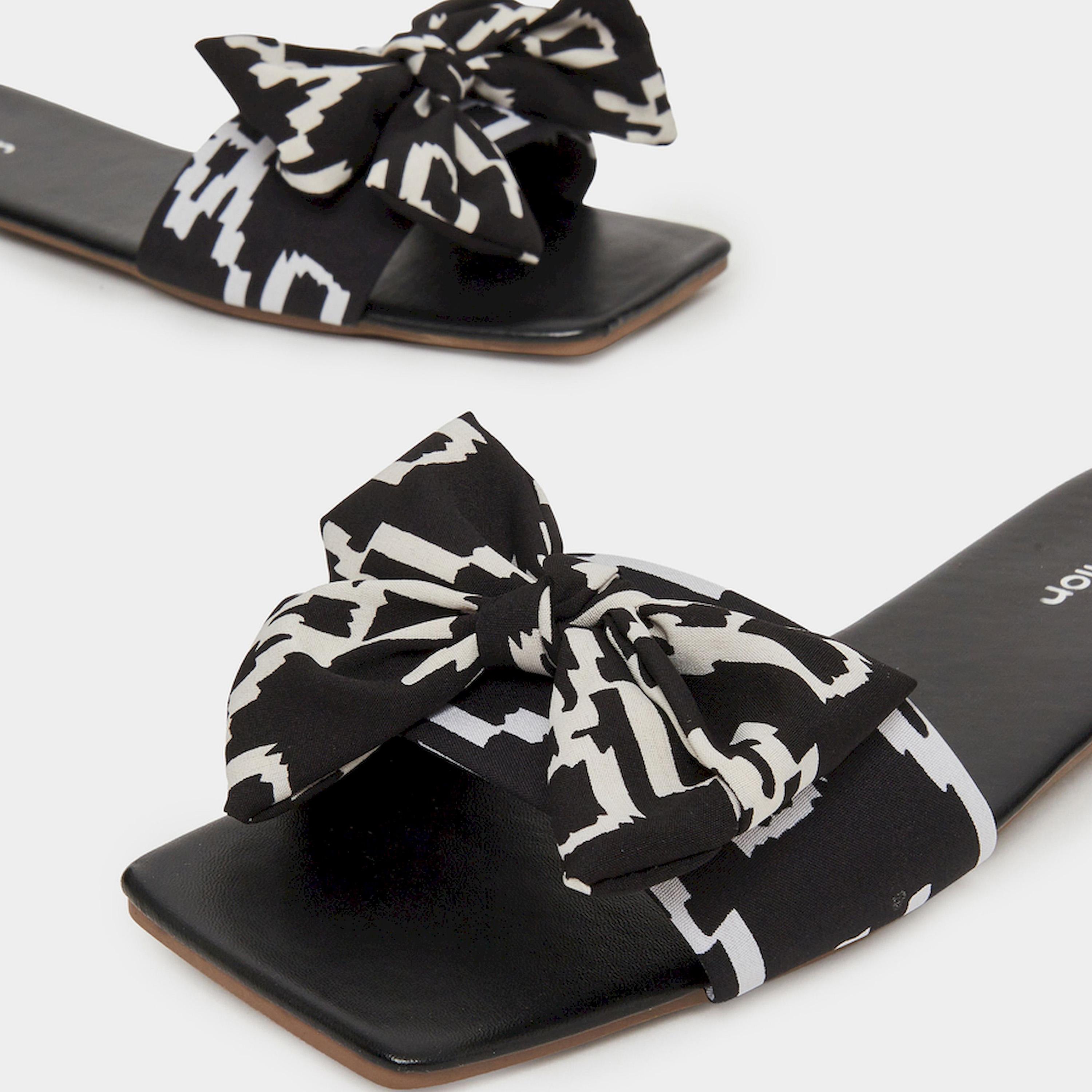 Take Two Black Bow Detail Slip-On Flat Slippers-women-shoes-sandals-flats-image-3